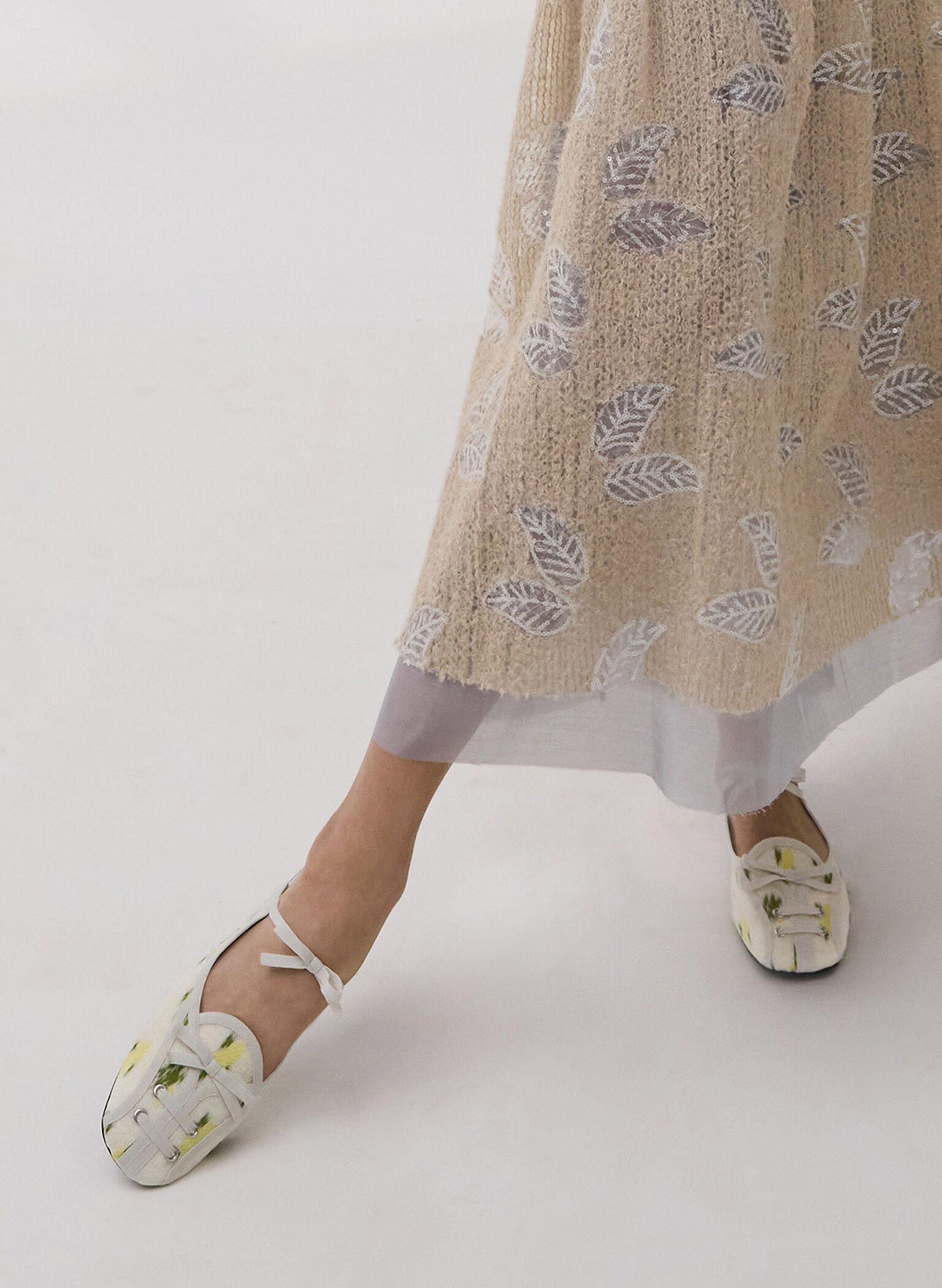 Floral-Print Lace-Up Bow Ballet Mules, Multi, hi-res