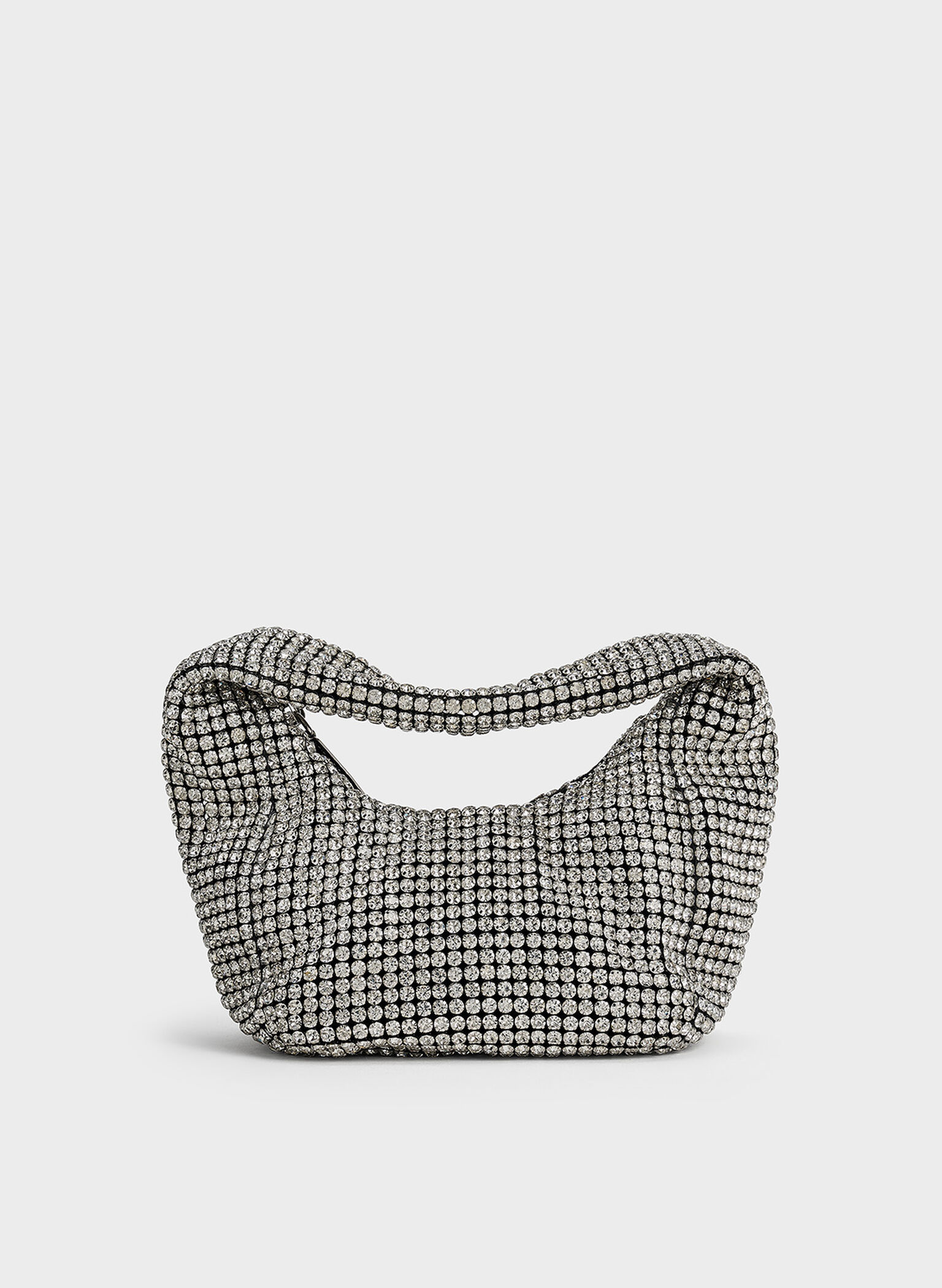 Crystal-Embellished Hobo Bag, Silver, hi-res