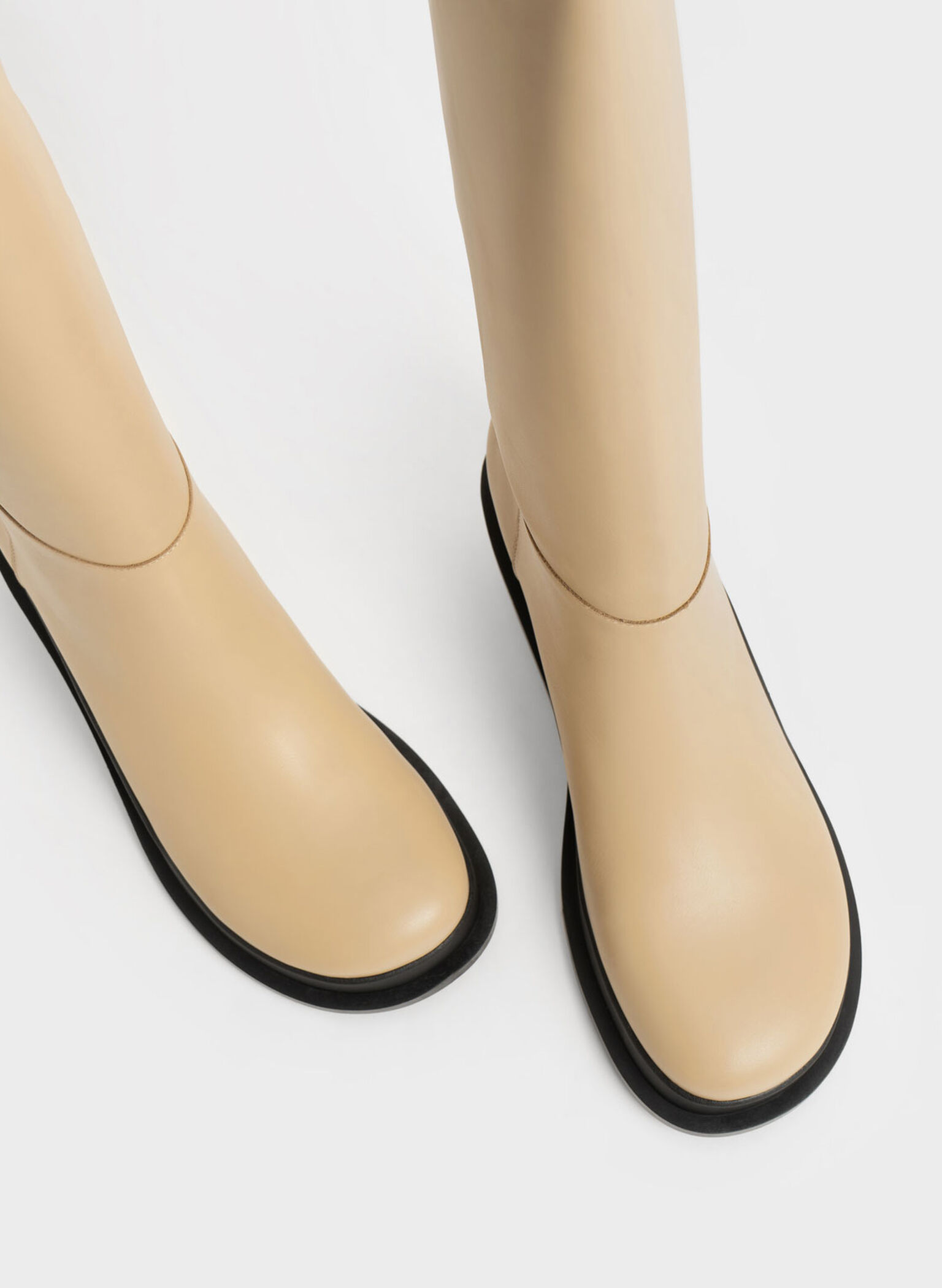 Frida Leather Knee-High Boots, Sand, hi-res