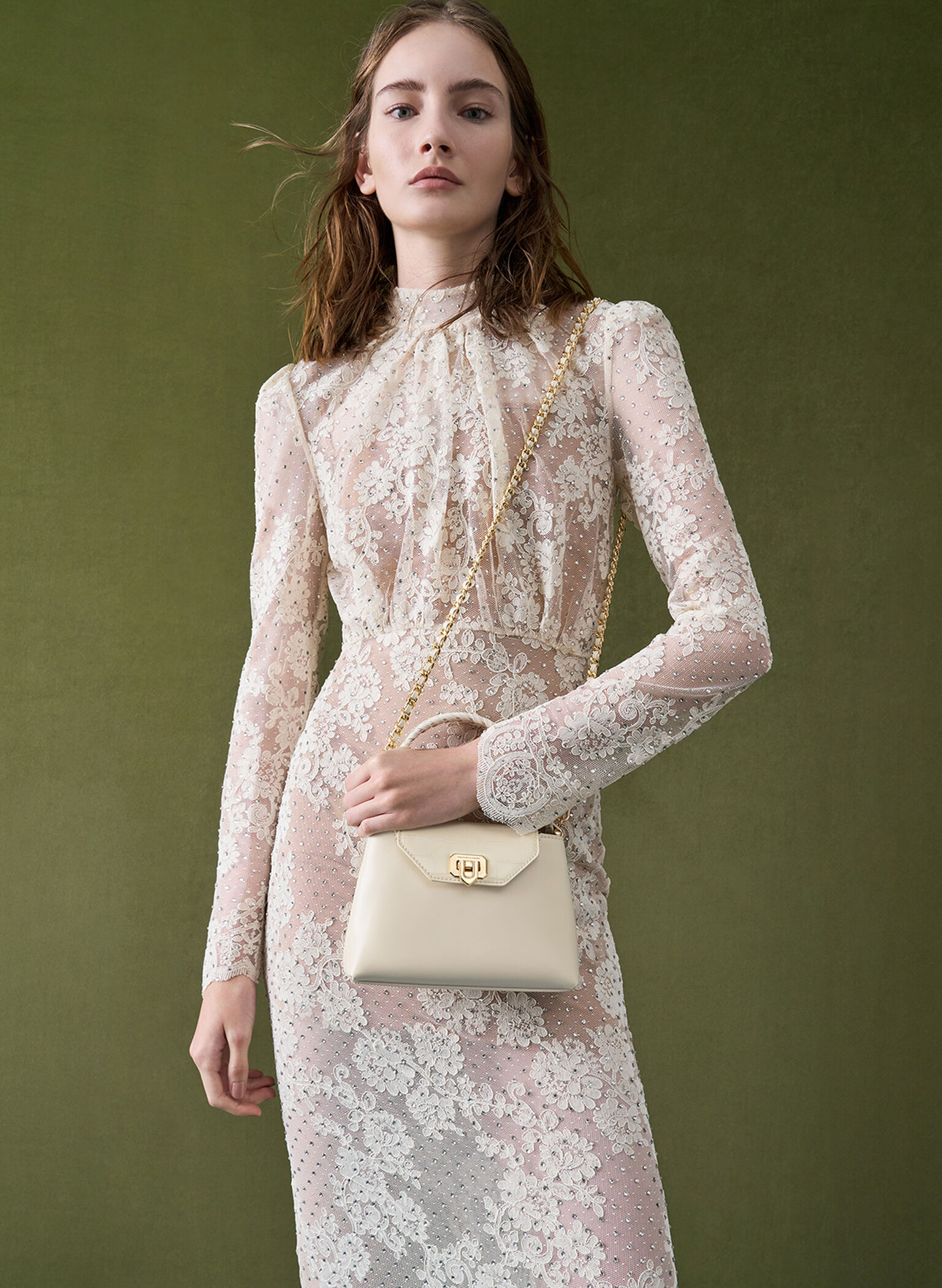 Arwen Croc-Effect Braided-Strap Top Handle Bag, Cream, hi-res