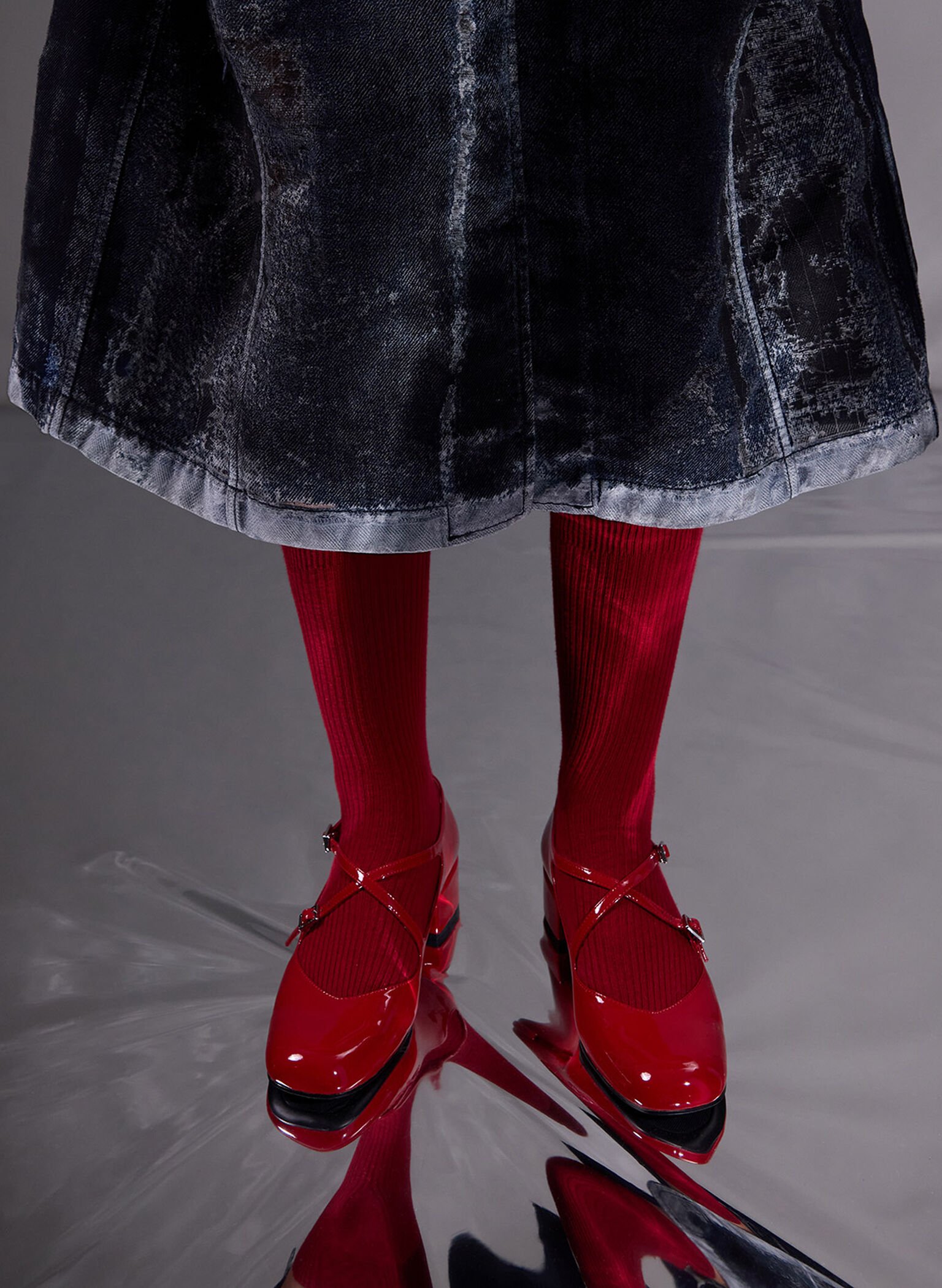 Patent Crossover-Strap Block-Heel Mary Janes, Red, hi-res