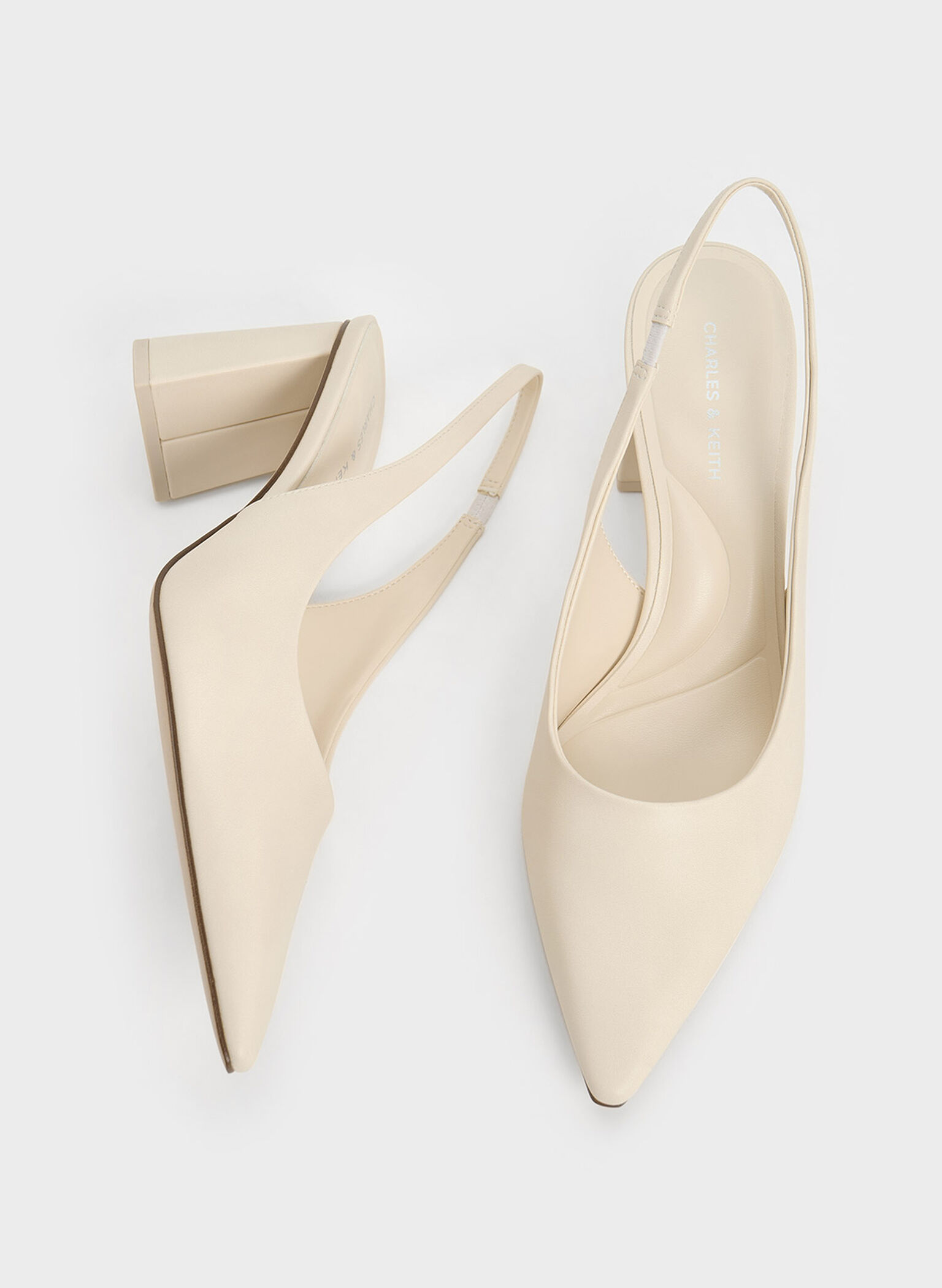 Teagan Elastane Trapeze Heel Slingback Pumps, Chalk, hi-res
