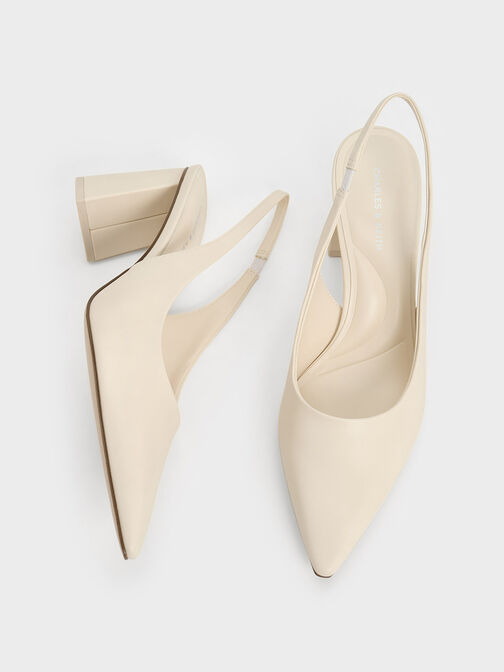 Teagan Elastane Trapeze Heel Slingback Pumps, Chalk, hi-res
