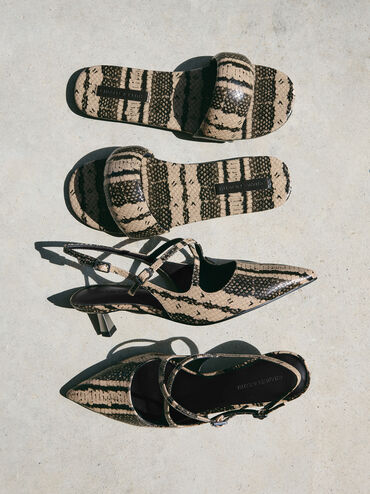 Snake-Print Slide Sandals, Animal Print Natural, hi-res