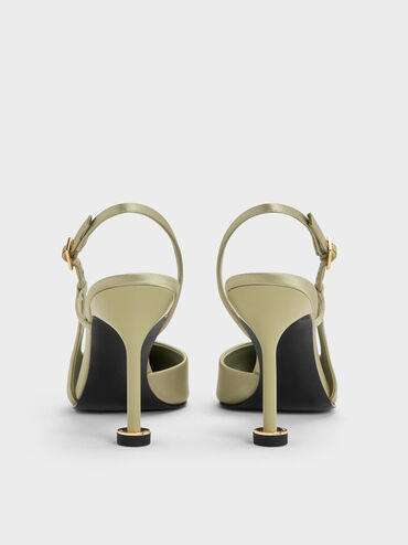 Recycled Polyester Pointed-Toe Sculptural-Heel Slingback Pumps, Green, hi-res