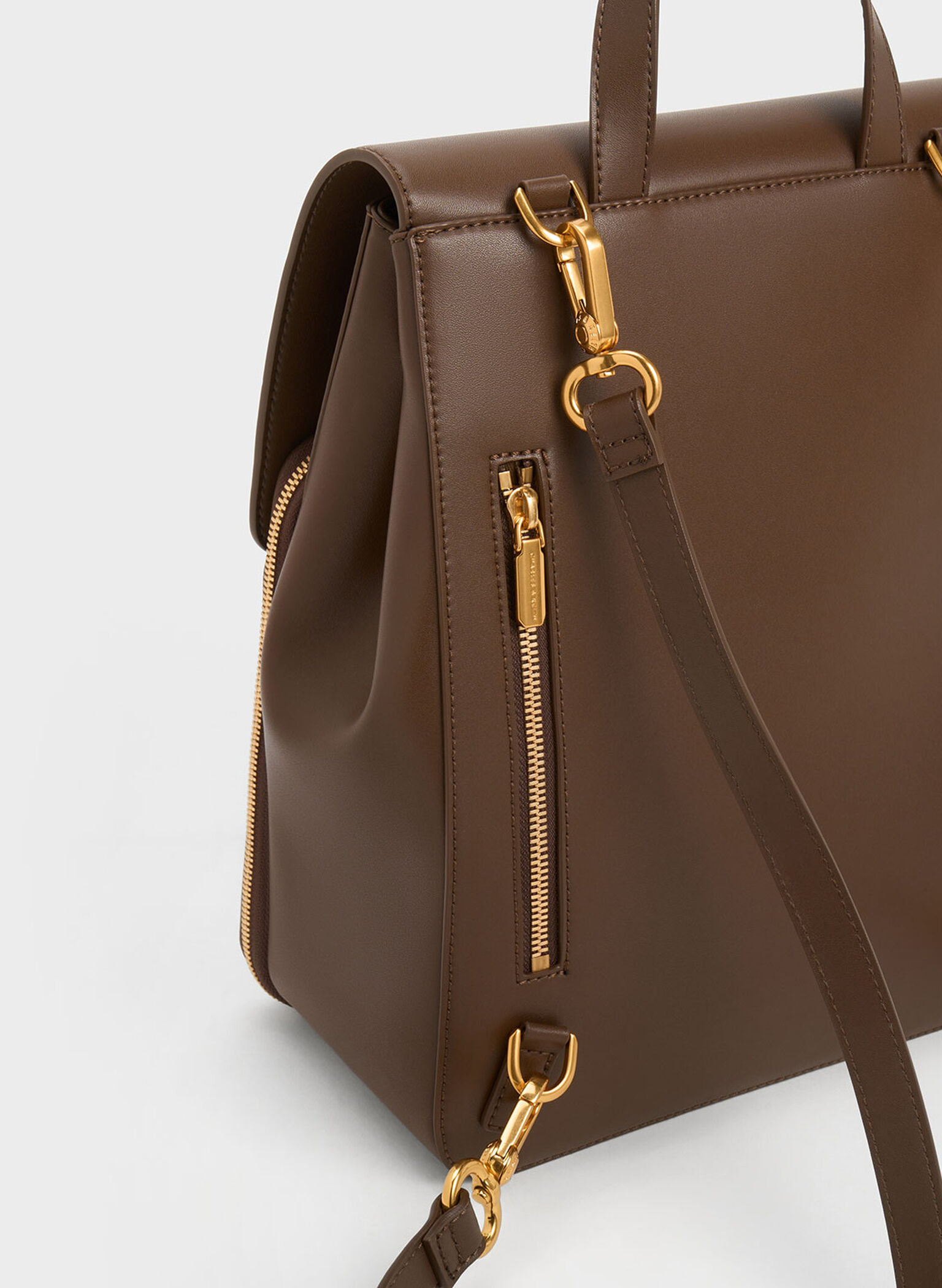 Octavia Front Flap Structured Backpack, Dark Brown, hi-res