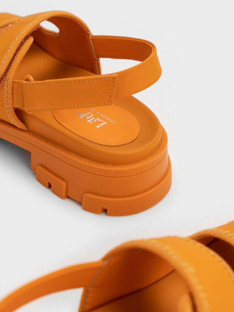 Girls' Beaded Flower Sports Sandals, Orange, hi-res