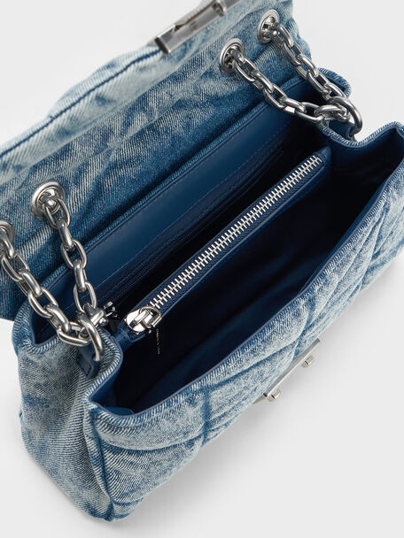 Eudora Denim Chevron Trapeze Bag, Denim Blue, hi-res
