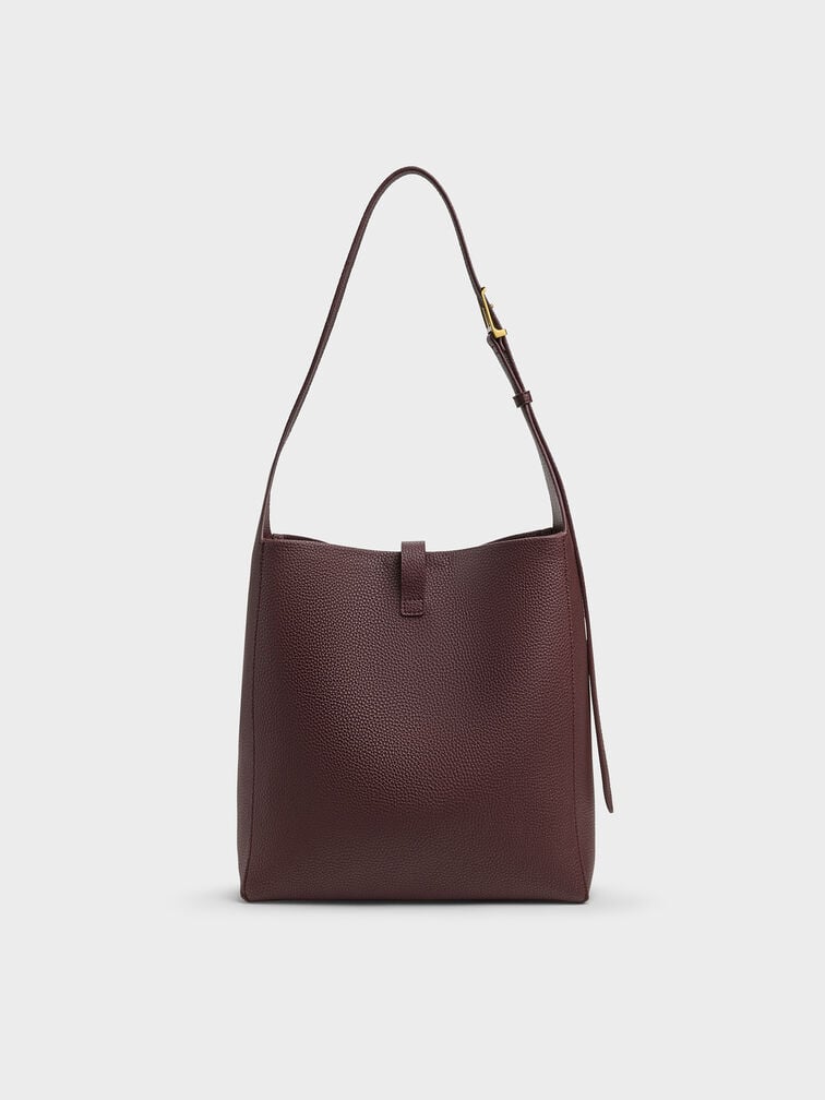 Beryl Recycled Leather Belted Hobo Bag, Wineberry Red, hi-res