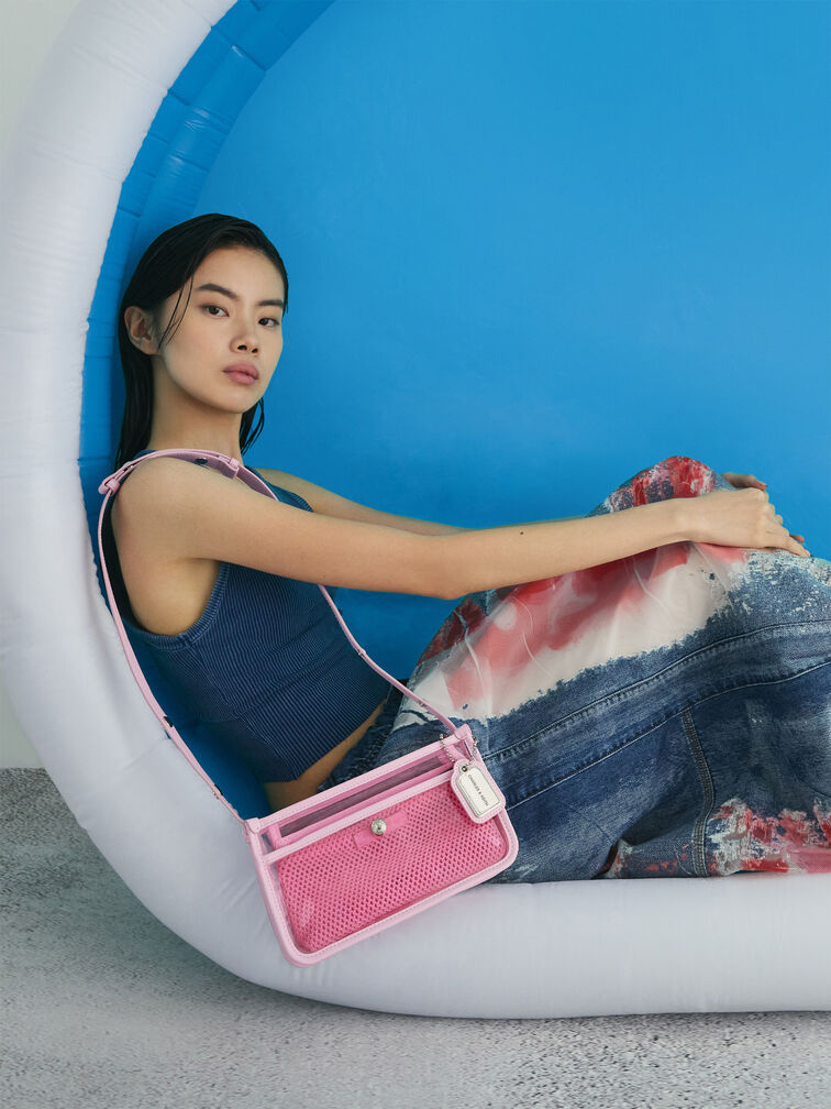 Norah See-Through Mesh Shoulder Bag, Bubble Gum Pink, hi-res
