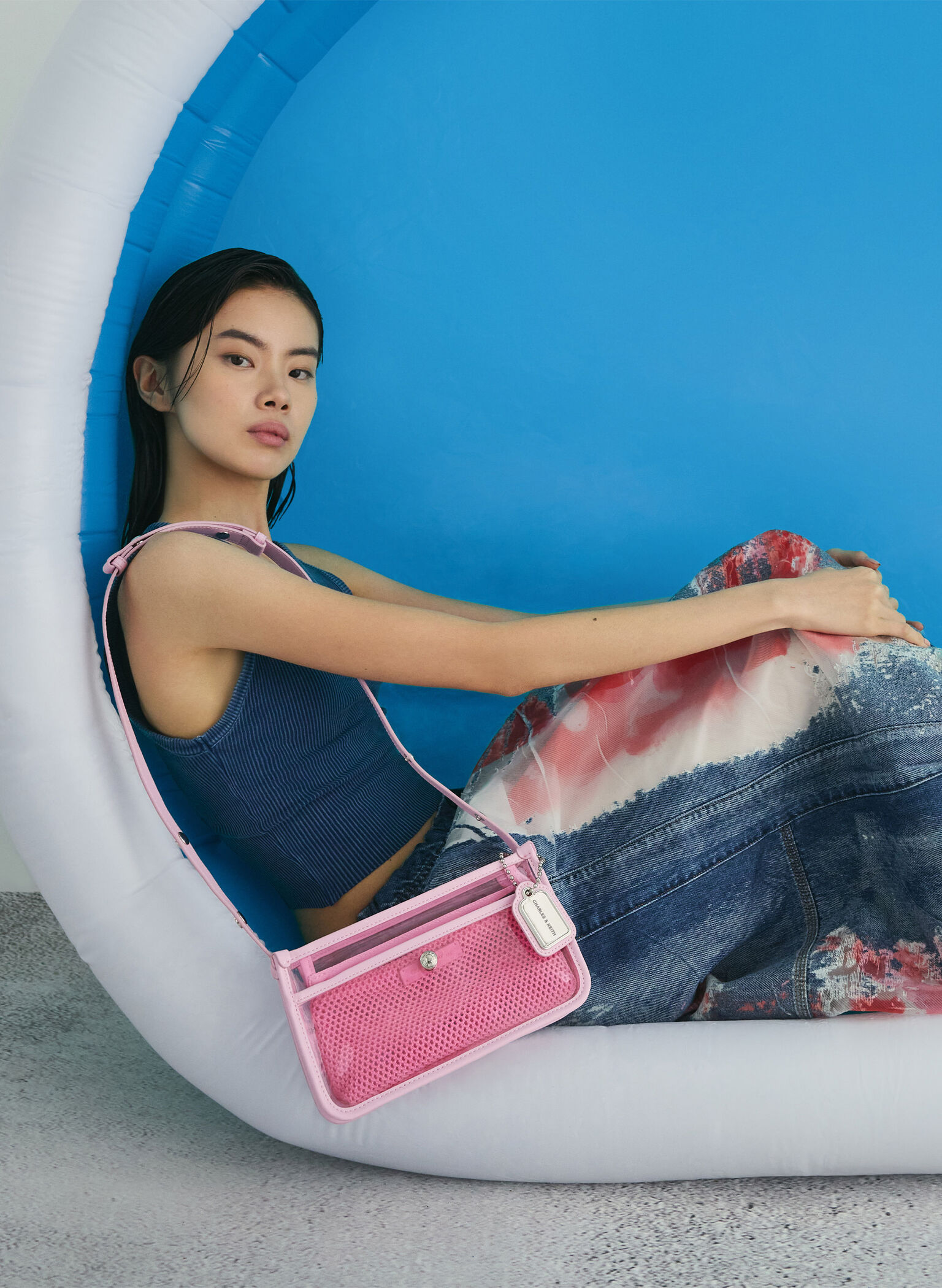 Norah See-Through Mesh Shoulder Bag, Bubble Gum Pink, hi-res