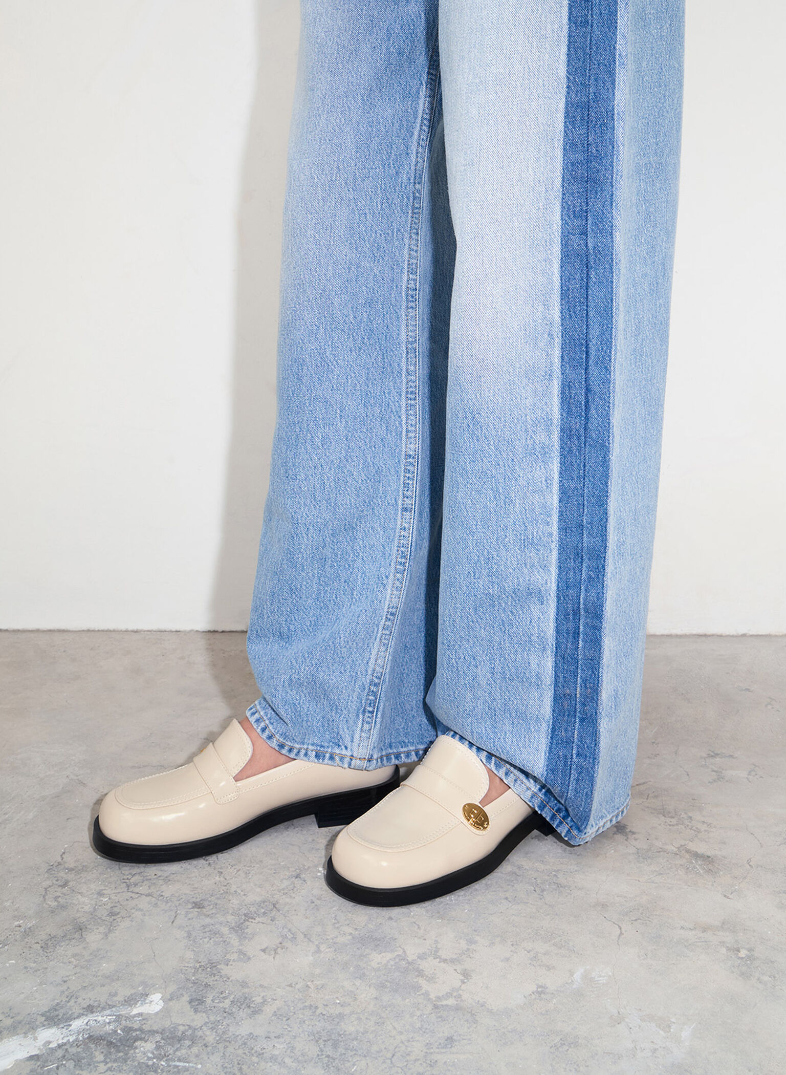 Hettie Metallic-Buckle Strap Loafers, Chalk, hi-res