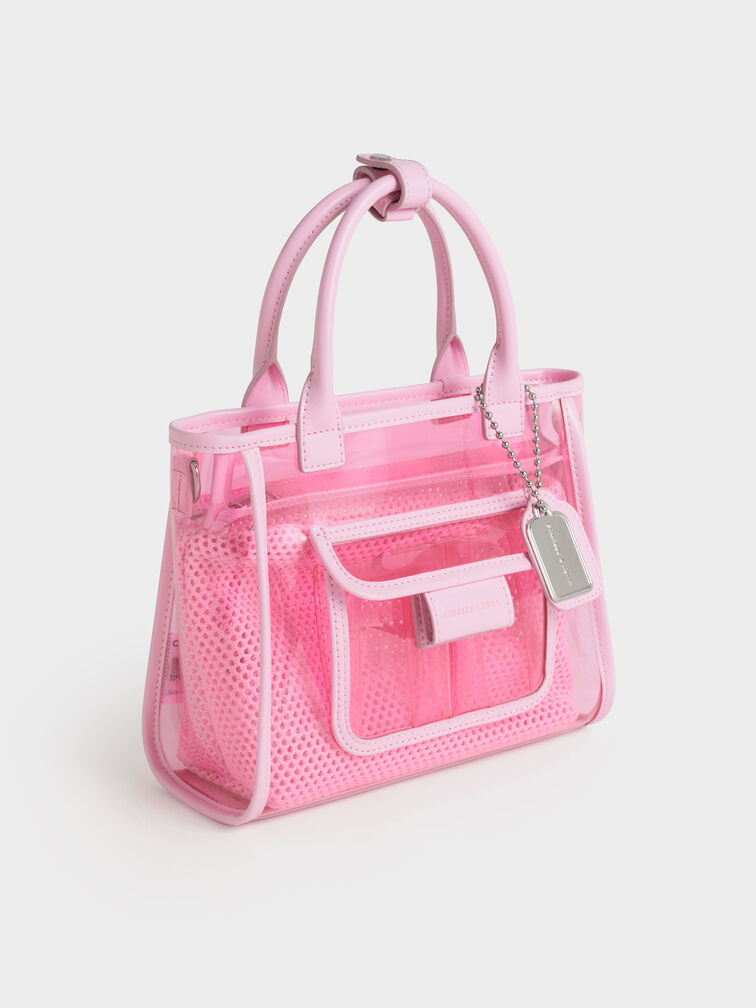 Norah See-Through Mesh Tote Bag, Bubble Gum Pink, hi-res