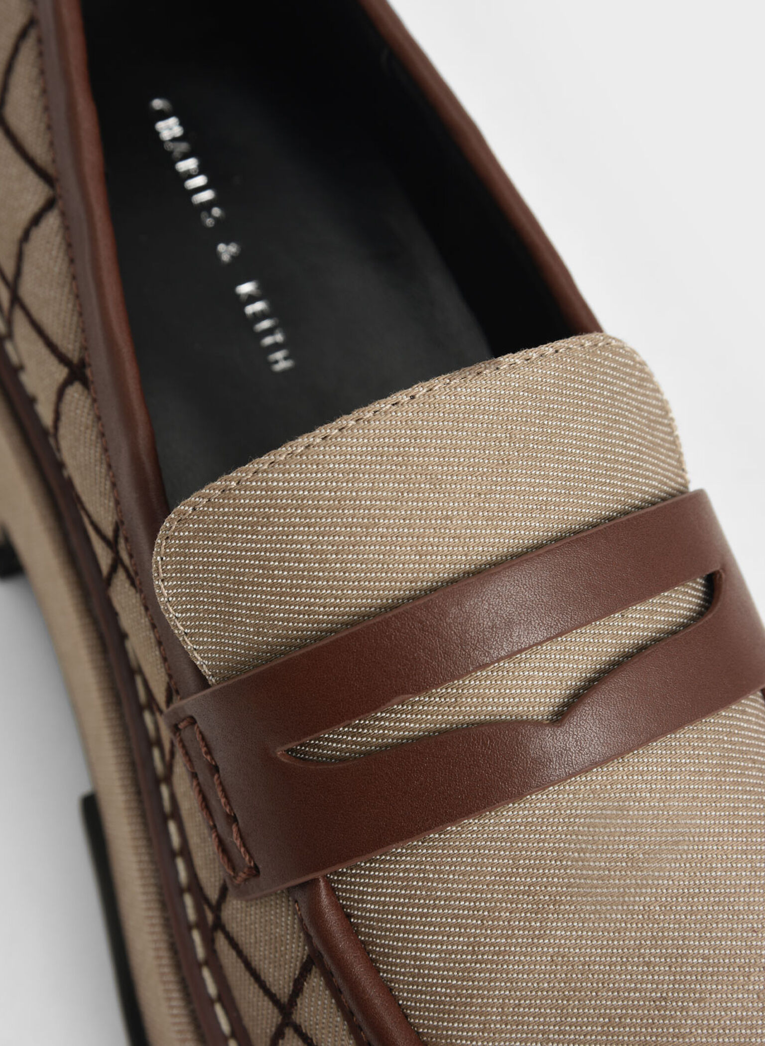 Frankie Grid-Print Platform Penny Loafers, Brown, hi-res