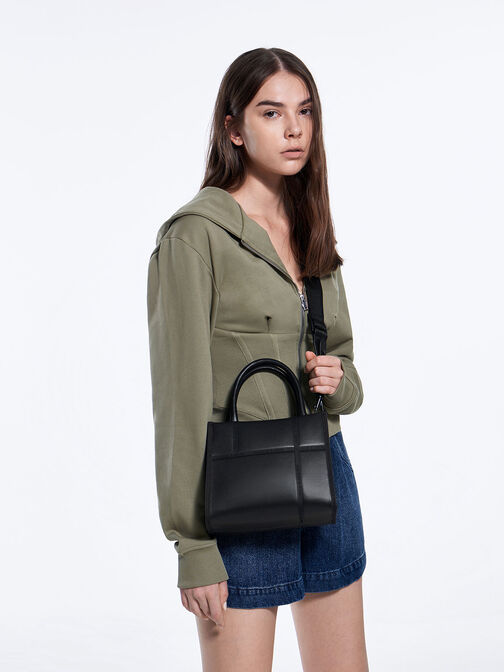 Avenue Contrast-Trim Tote Bag, Black, hi-res
