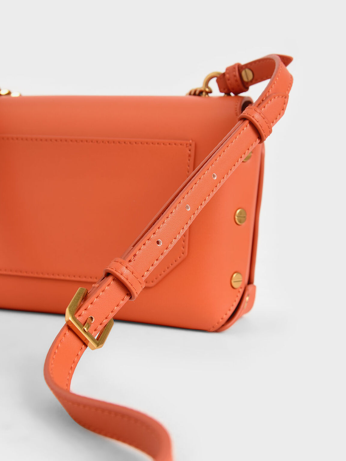 Orange Studded Chain Link Shoulder Bag