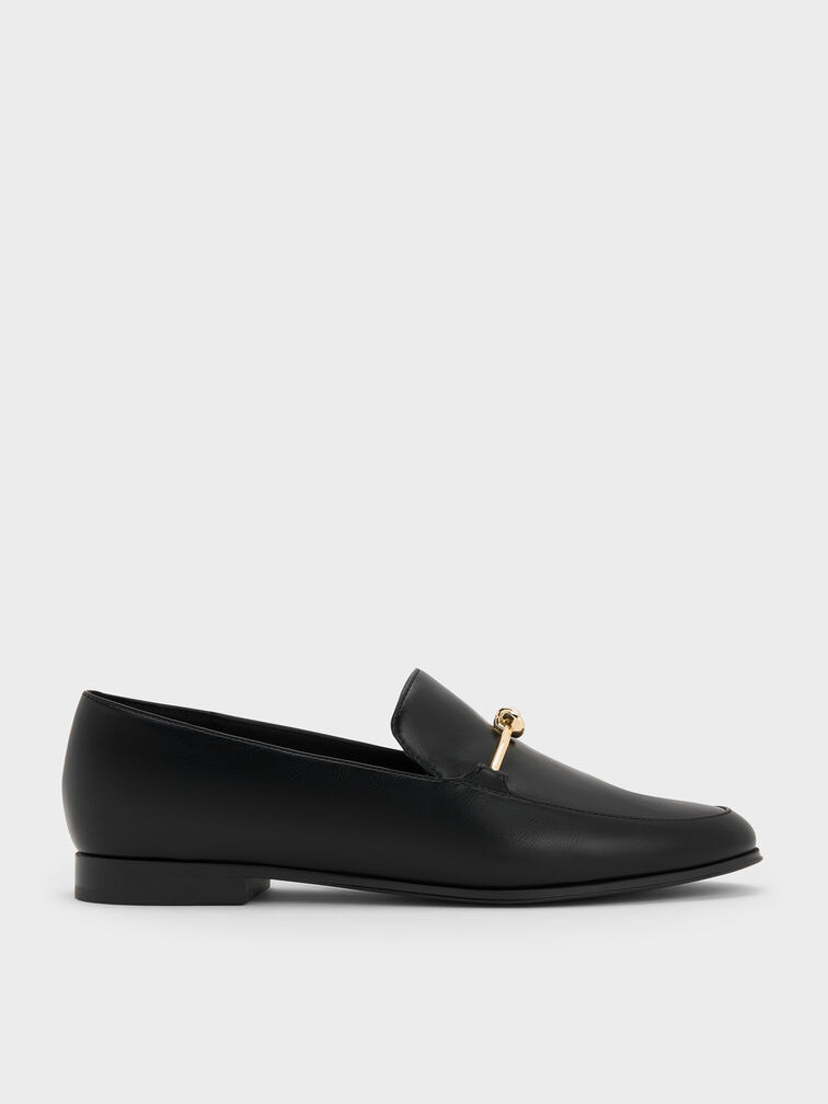 Metallic Knot-Bar Loafers, Black, hi-res