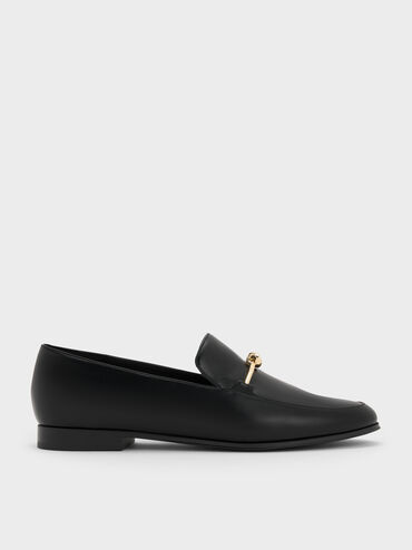Metallic Knot-Bar Loafers, Black, hi-res