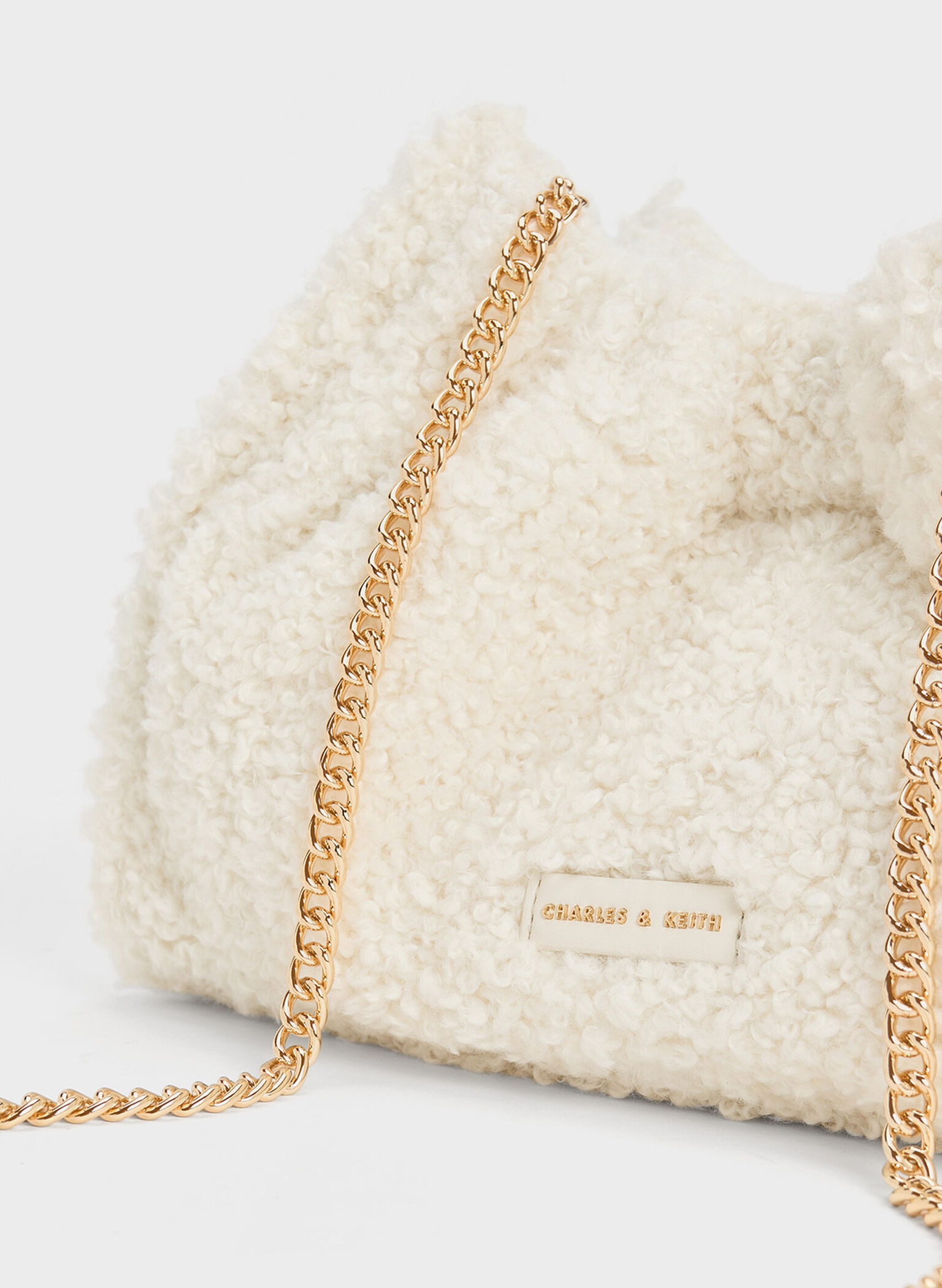 Cyrus Furry Slouchy Chain-Handle Bag, Cream, hi-res