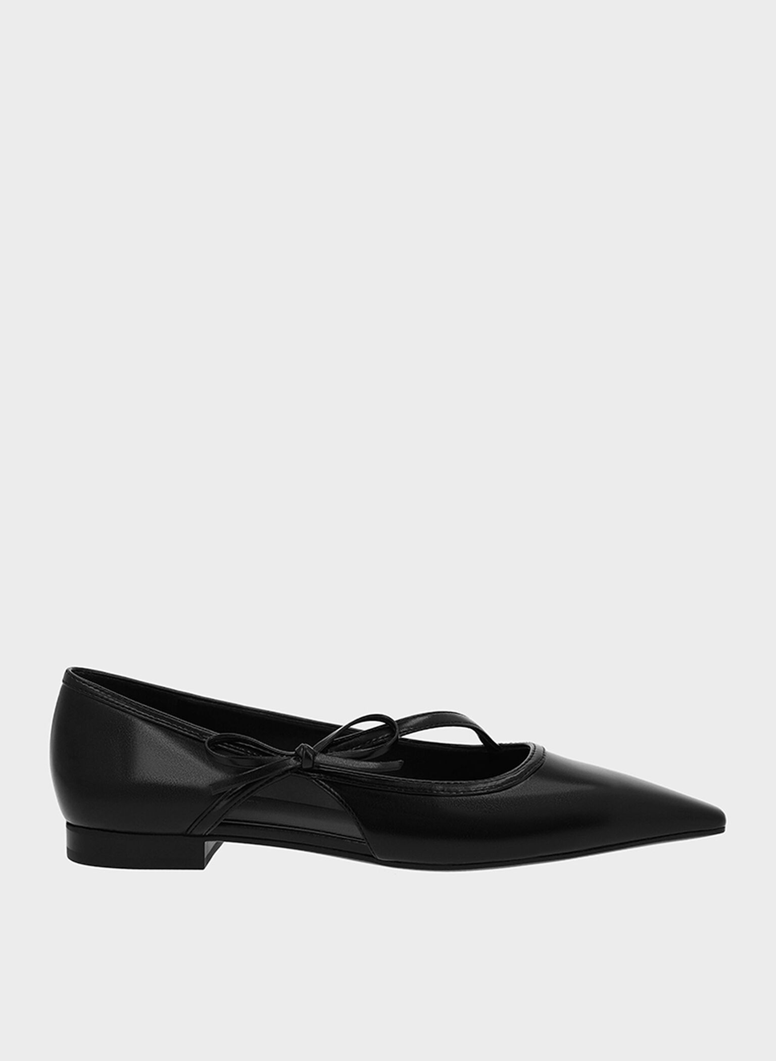 Pointed-Toe Bow-Strap Flats, Black, hi-res