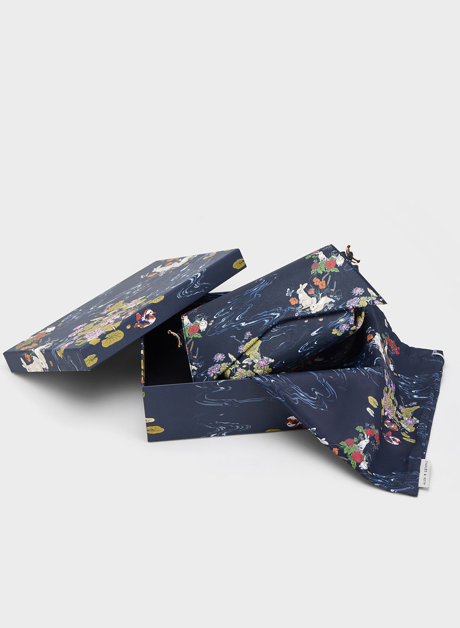 Rabbit Illustrated Geometric Bag, Navy, hi-res