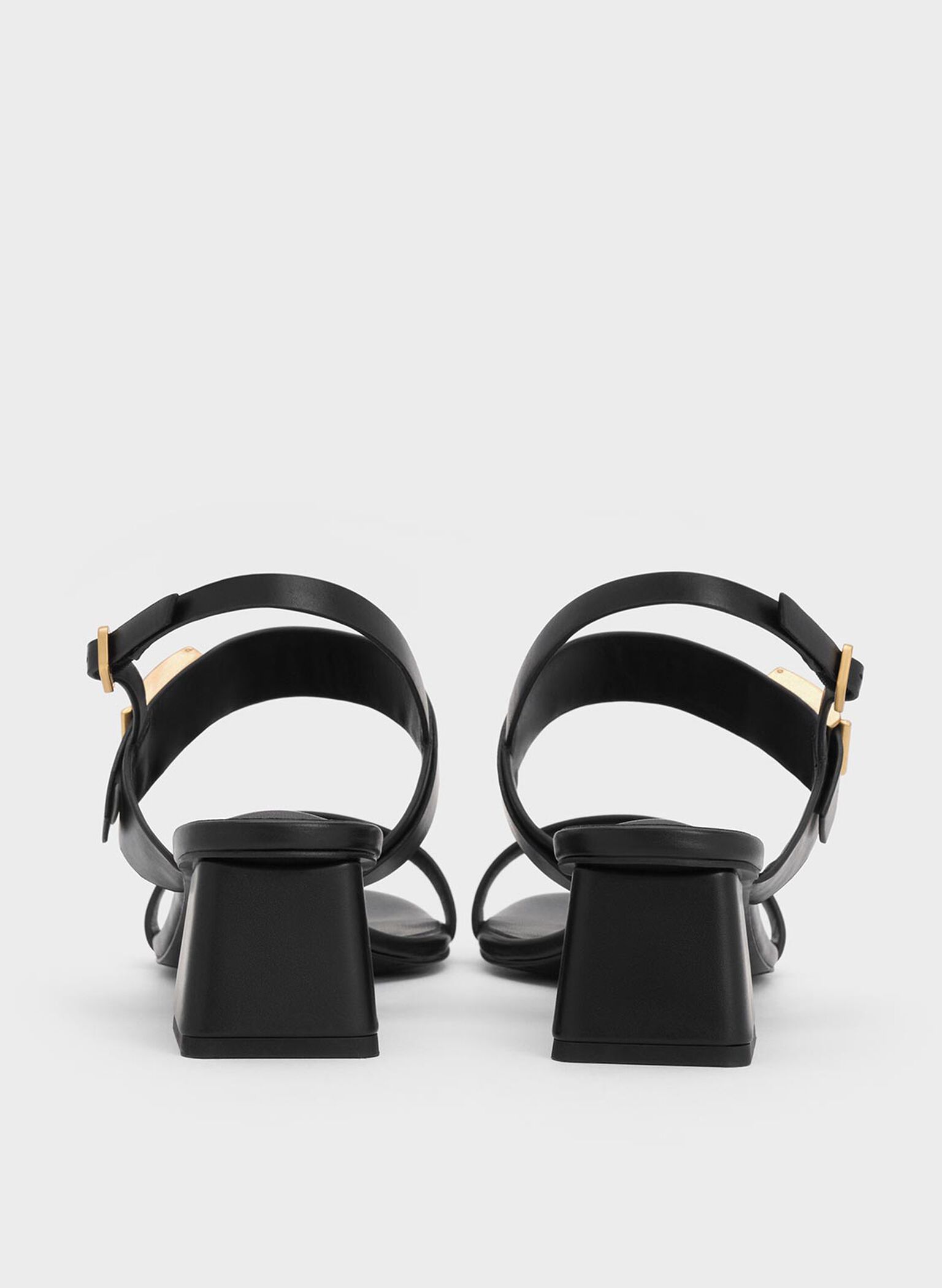 Yvette Double-Strap Heeled Sandals, Black, hi-res