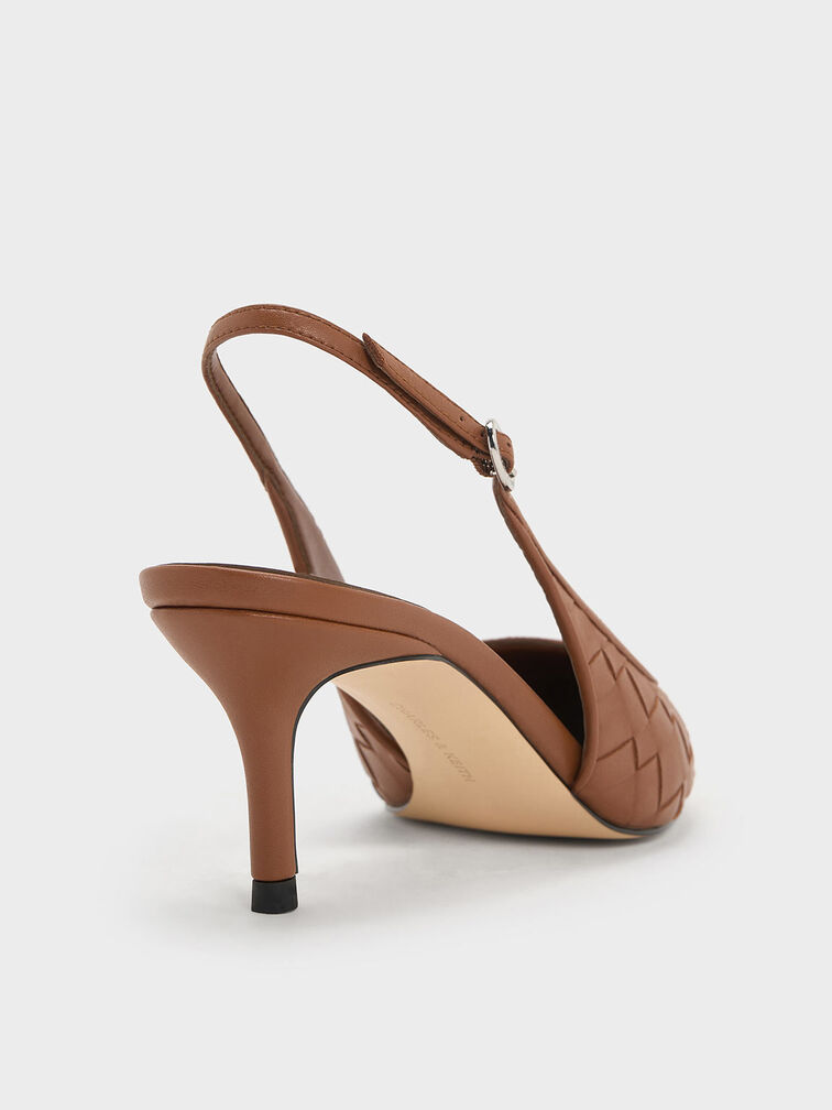 Ivette Woven Pointed-Toe Slingback Pumps, Brown, hi-res