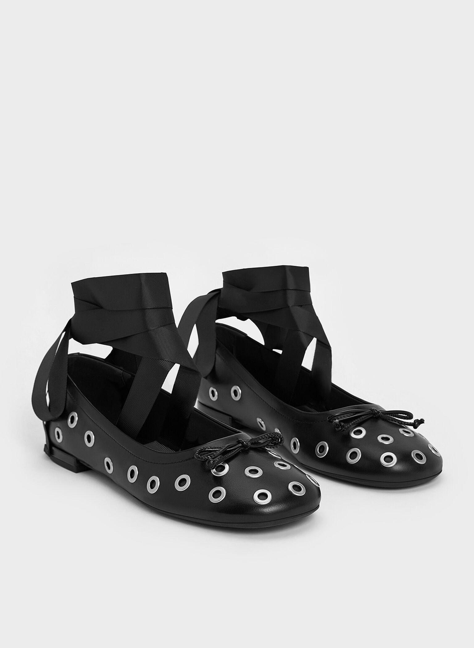 Margot Grommet Tie-Around Ballet Flats, Black, hi-res