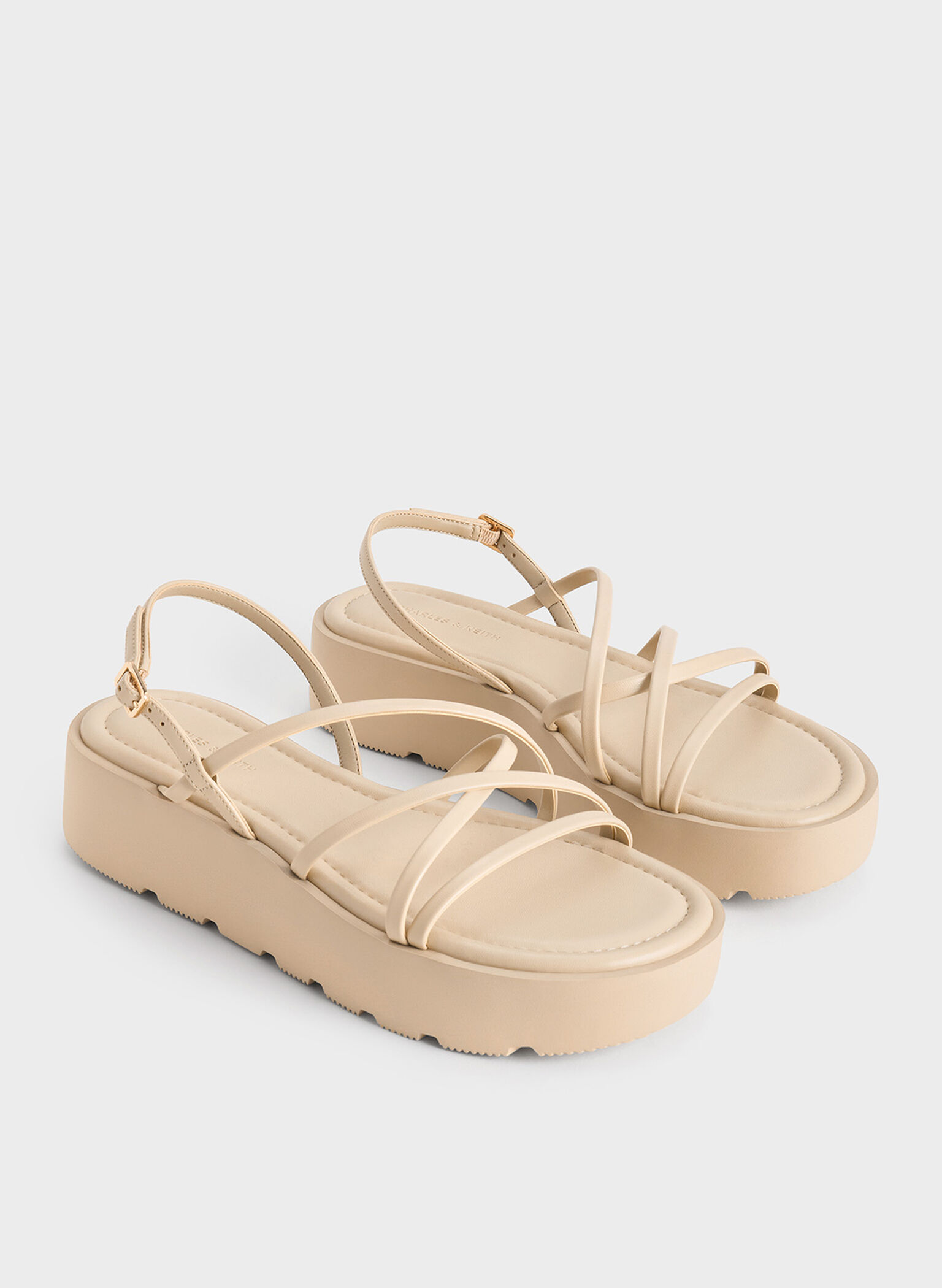 Strappy Ridged-Sole Flatform Sandals, Taupe, hi-res