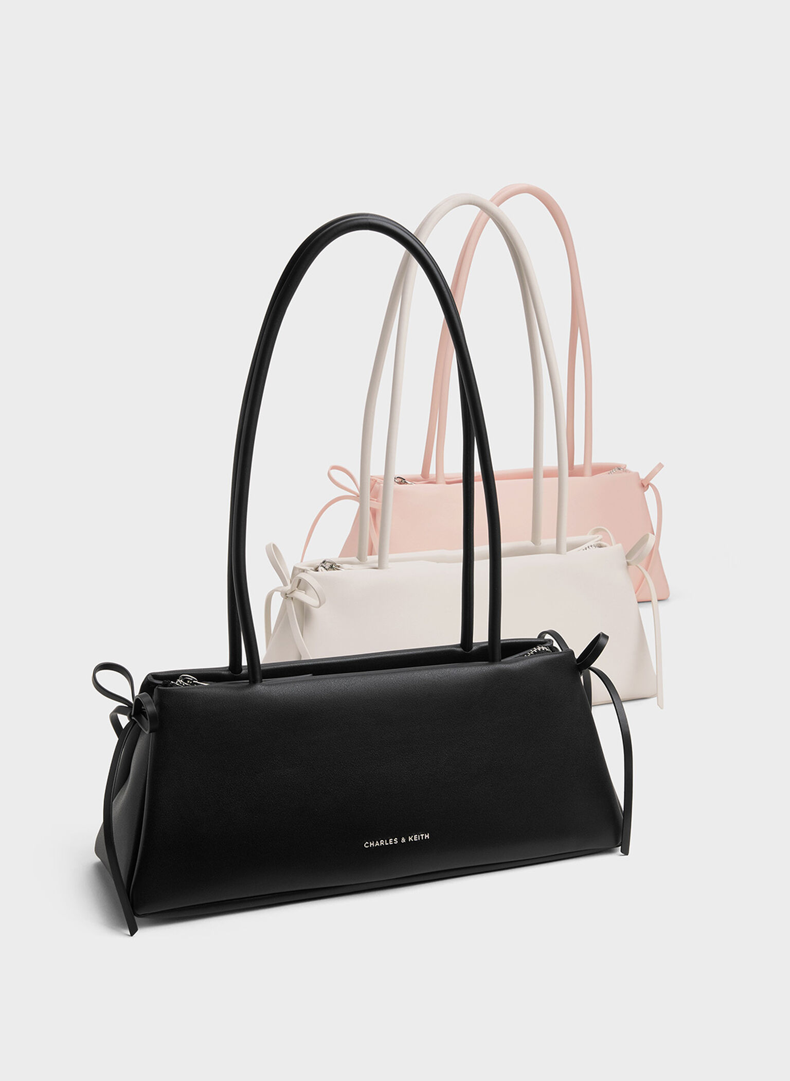 Hazel Bow Elongated Trapeze Shoulder Bag, Meringue White, hi-res