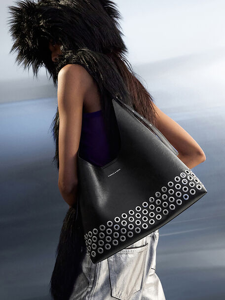 Liv Grommet Hobo Bag, Noir, hi-res