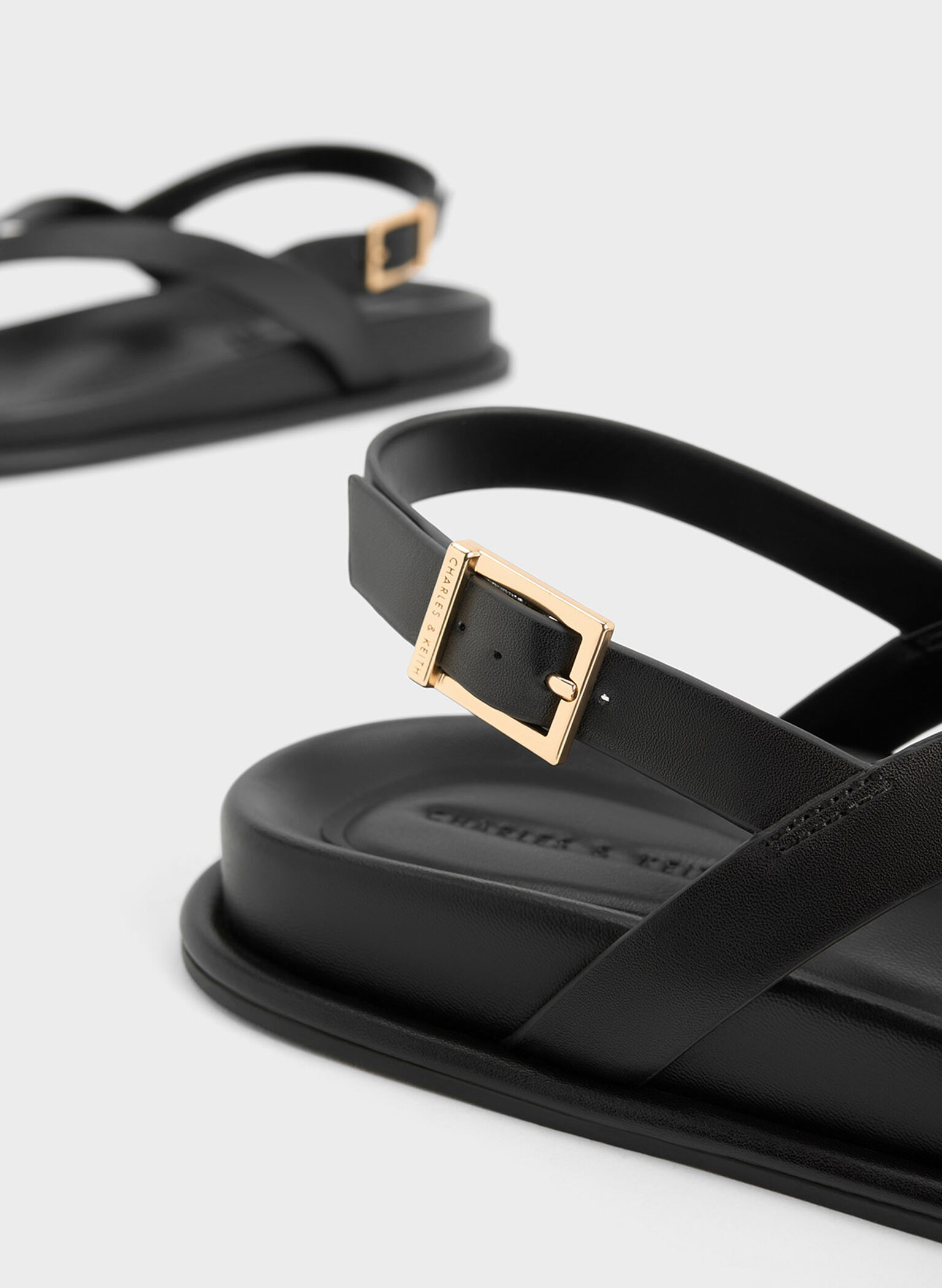 V-Strap Thong Sandals, Black, hi-res