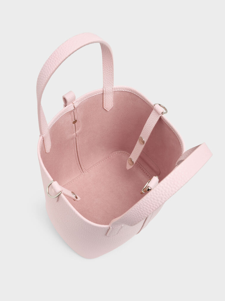Beryl Recycled Leather Double-Handle Belted Bucket Bag, Cotton Candy Pink, hi-res