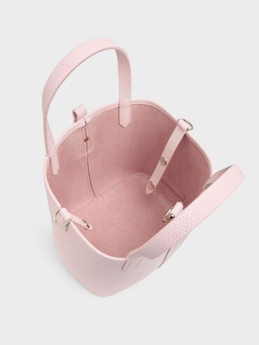 Beryl Recycled Leather Double-Handle Belted Bucket Bag, Cotton Candy Pink, hi-res