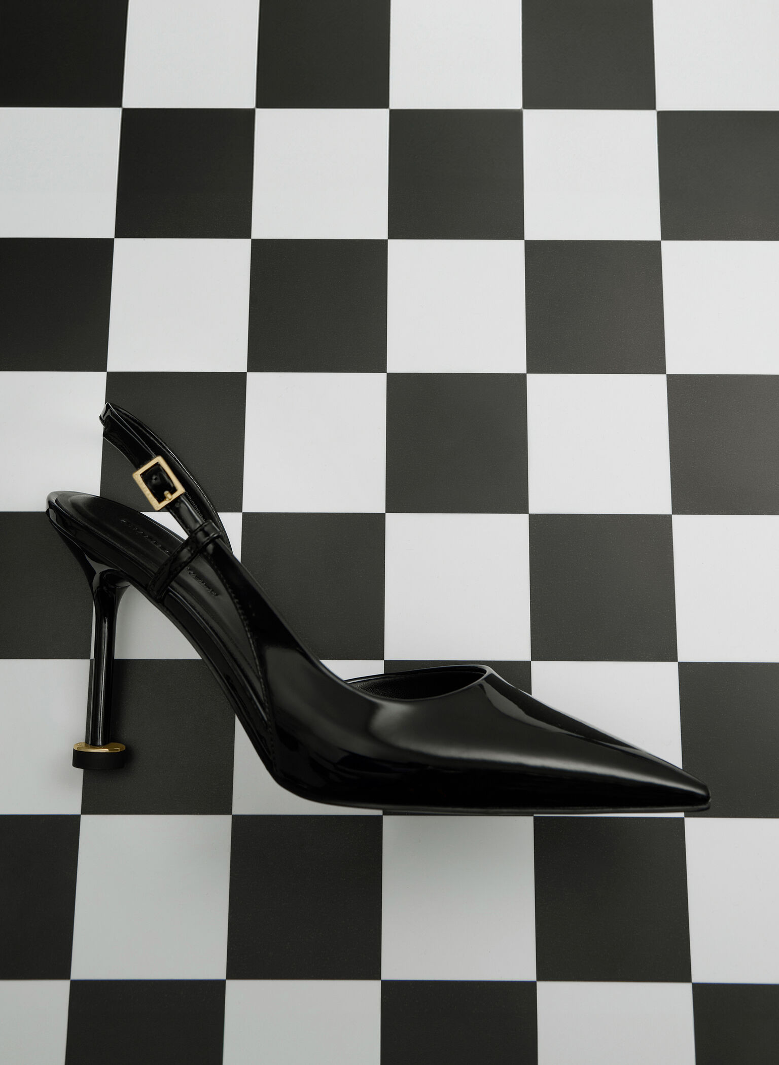 Patent Pointed-Toe Sculptural-Heel Slingback Pumps, Black Patent, hi-res