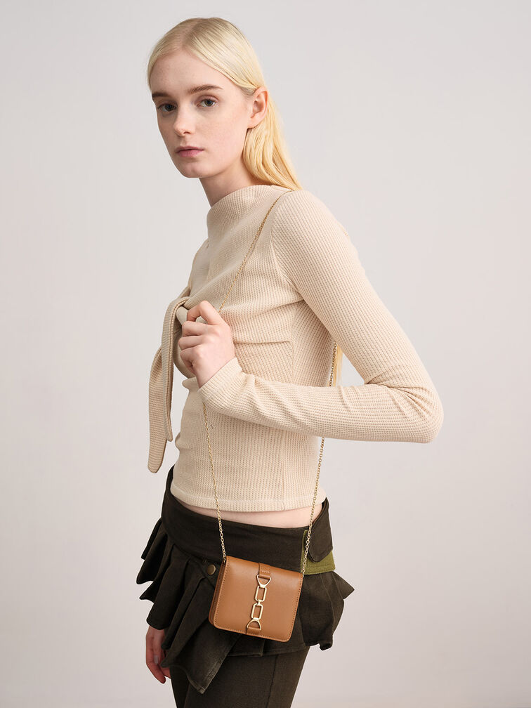 Agatha Chain-Accent Card Holder, Brown, hi-res