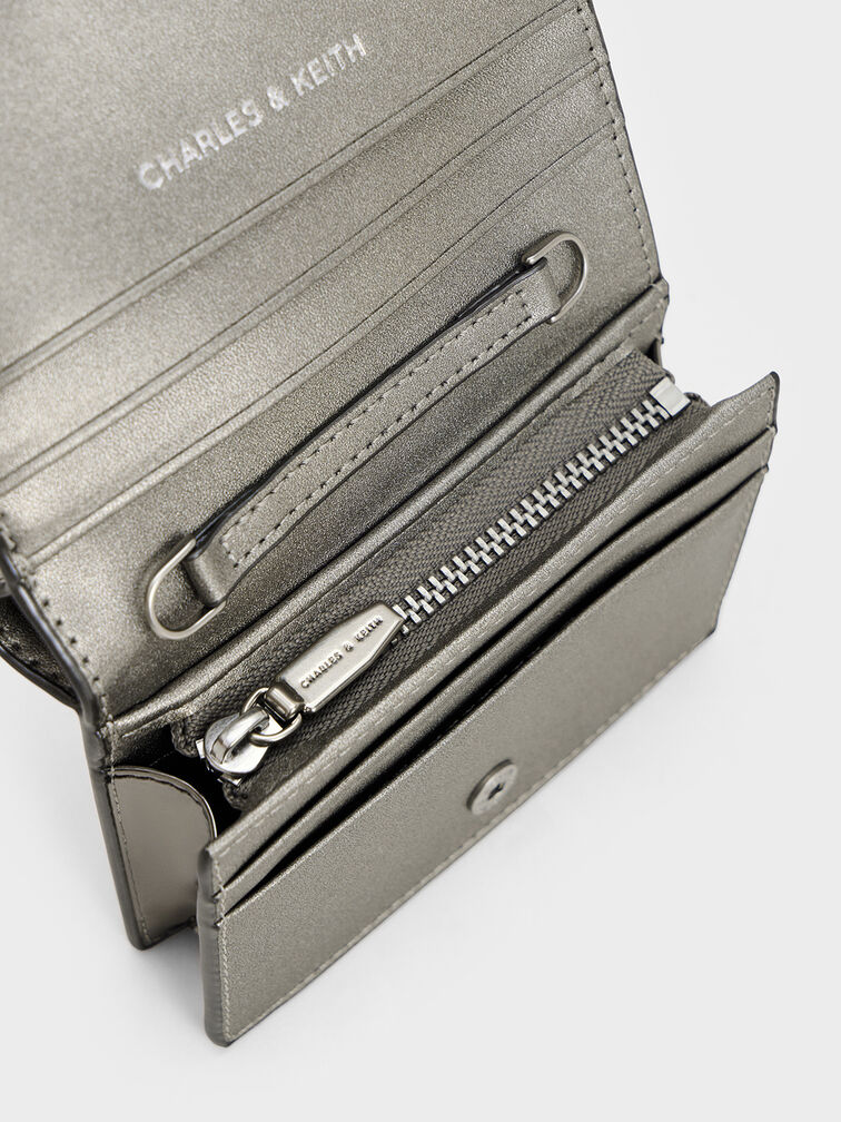 Sloane Metallic Chain-Handle Wallet, Pewter, hi-res