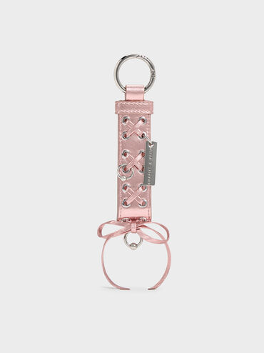 Grommet Lace-Up Bag Charm, Aura Pink, hi-res
