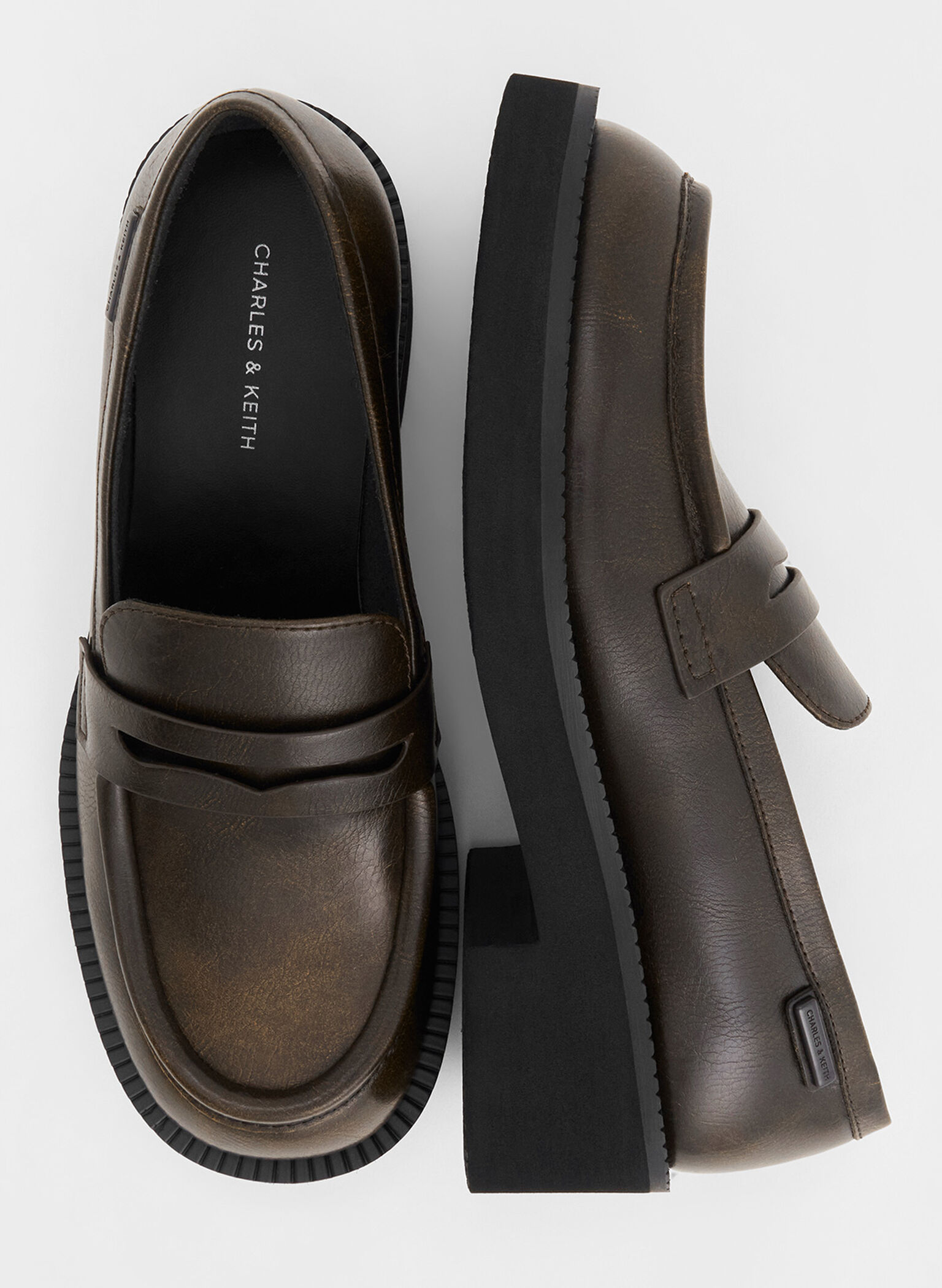 Chunky-Sole Penny Loafers, Dark Brown, hi-res