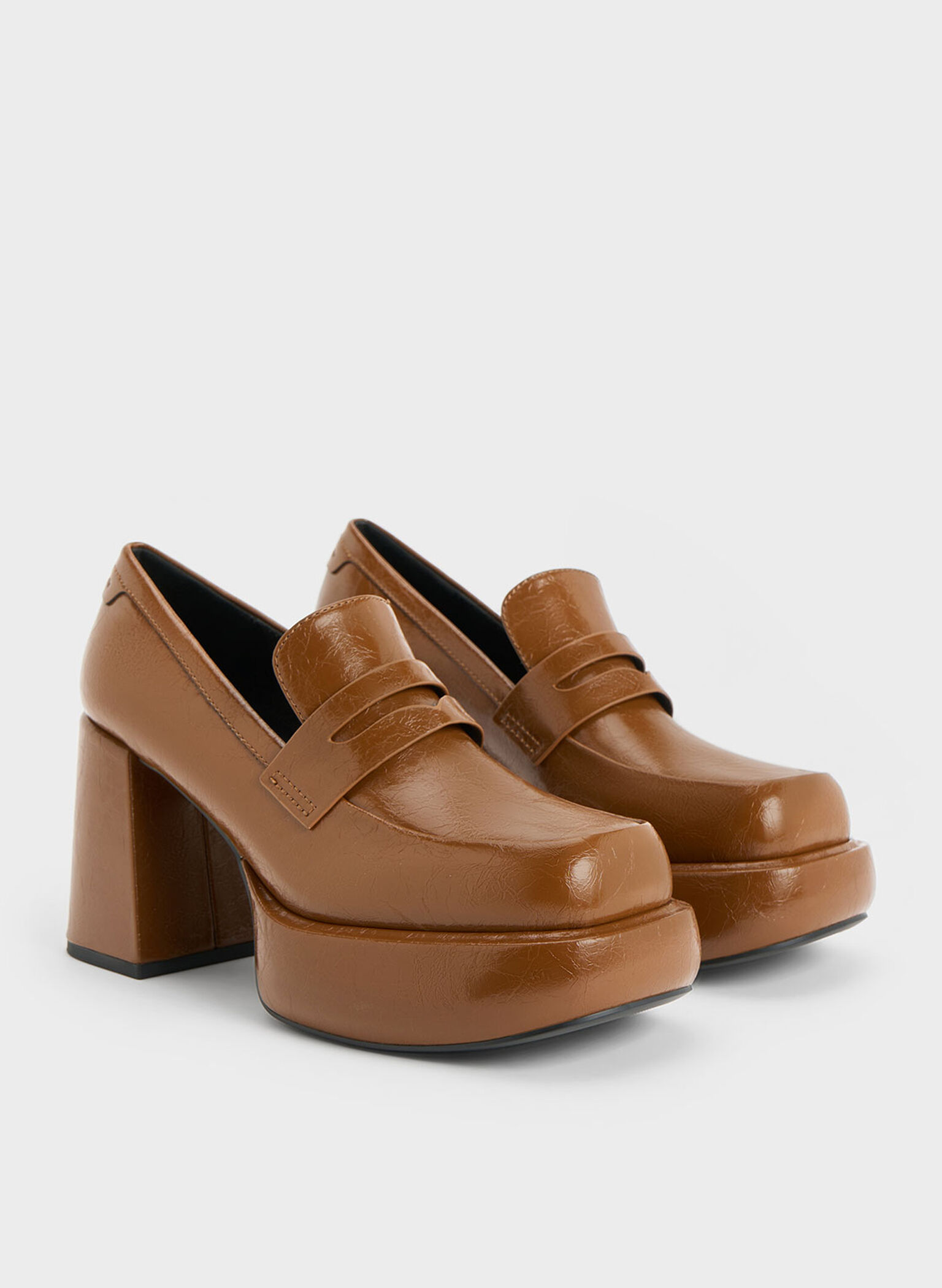 Monique Crinkle-Effect Platform Loafer Pumps, Brown, hi-res