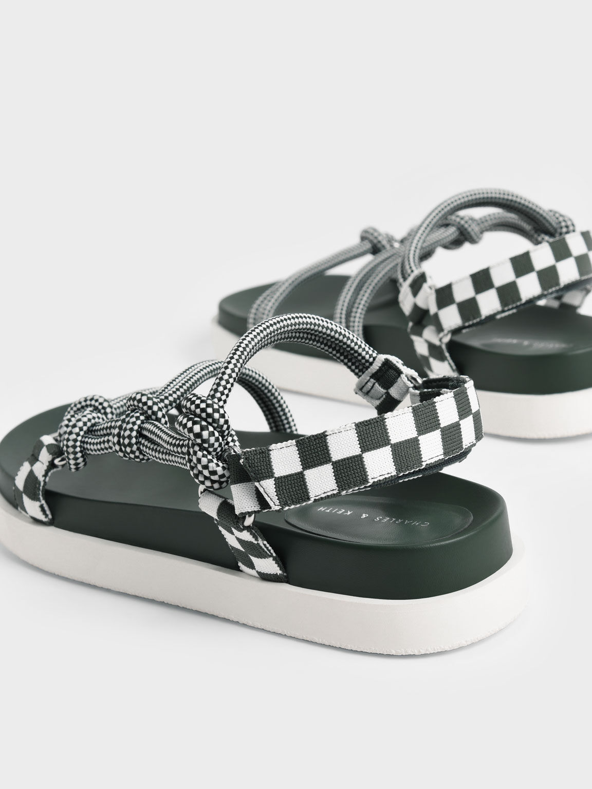 Hope Check-Print Knotted Rope Sandals, Dark Green, hi-res