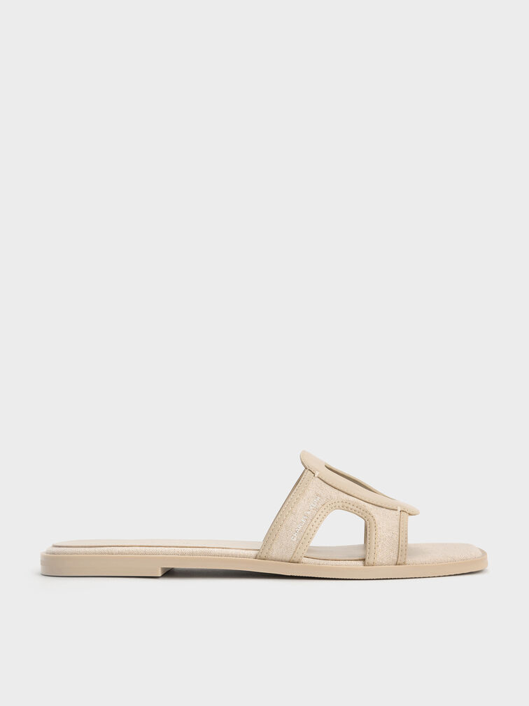 Easley Linen Cut-Out Slide Sandals, Taupe, hi-res