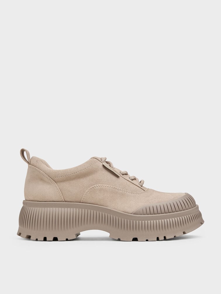 Darra Faux Suede Ridged-Sole Platform Sneakers, Beige, hi-res