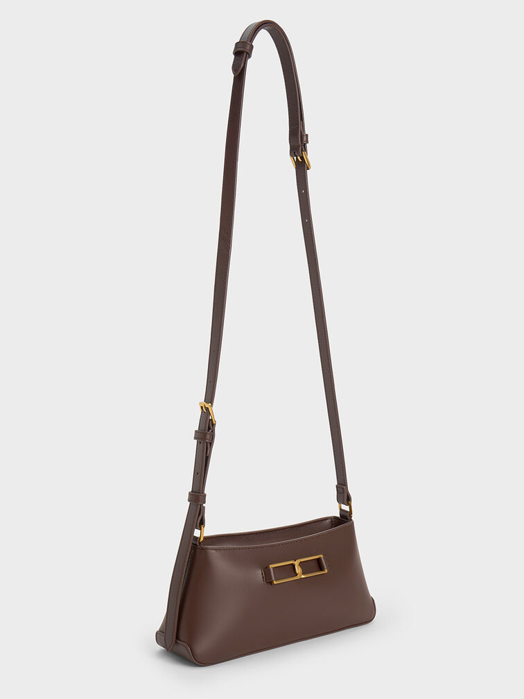 Gabine Leather Trapeze Shoulder Bag, Dark Brown, hi-res