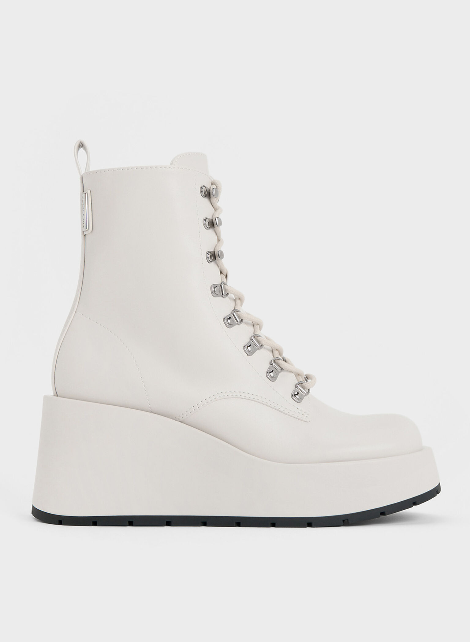 Lace-Up Platform Wedge Ankle Boots, White, hi-res