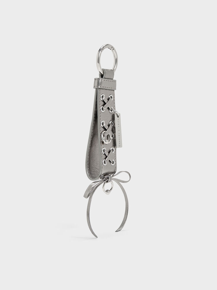 Grommet Lace-Up Bag Charm, Pewter, hi-res