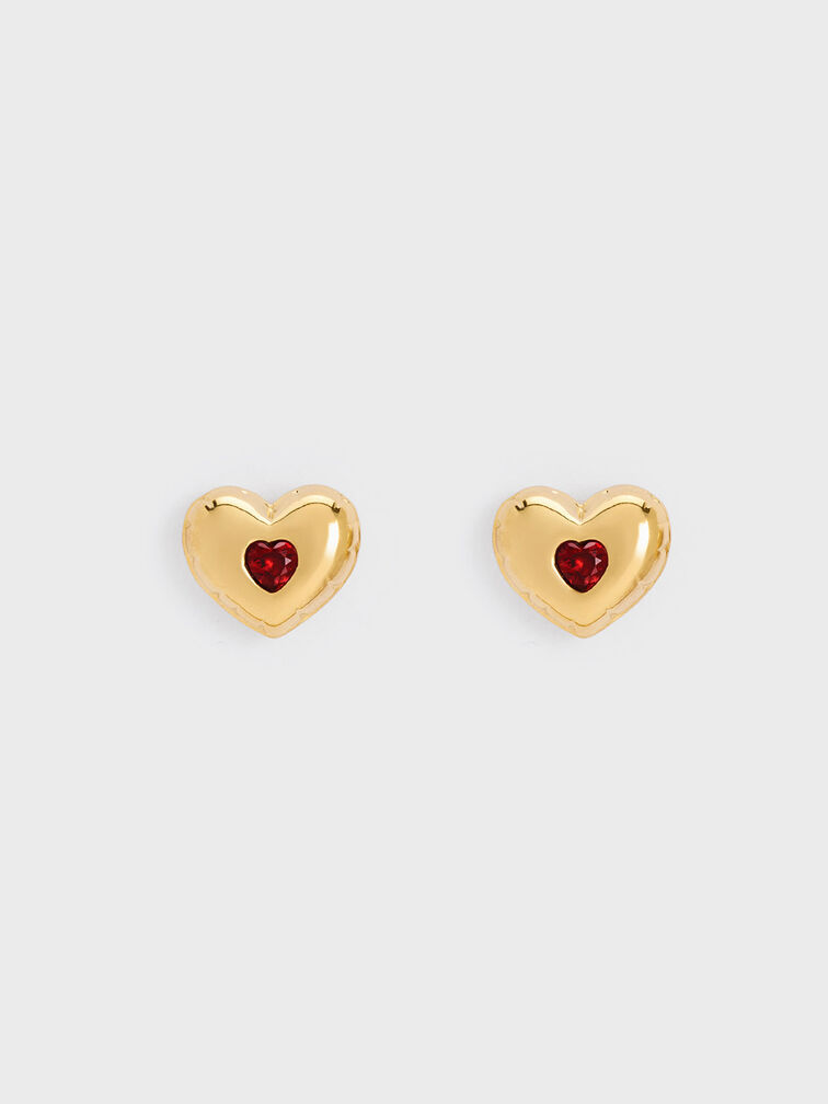 Bethania Heart Crystal Stud Earrings, Gold, hi-res