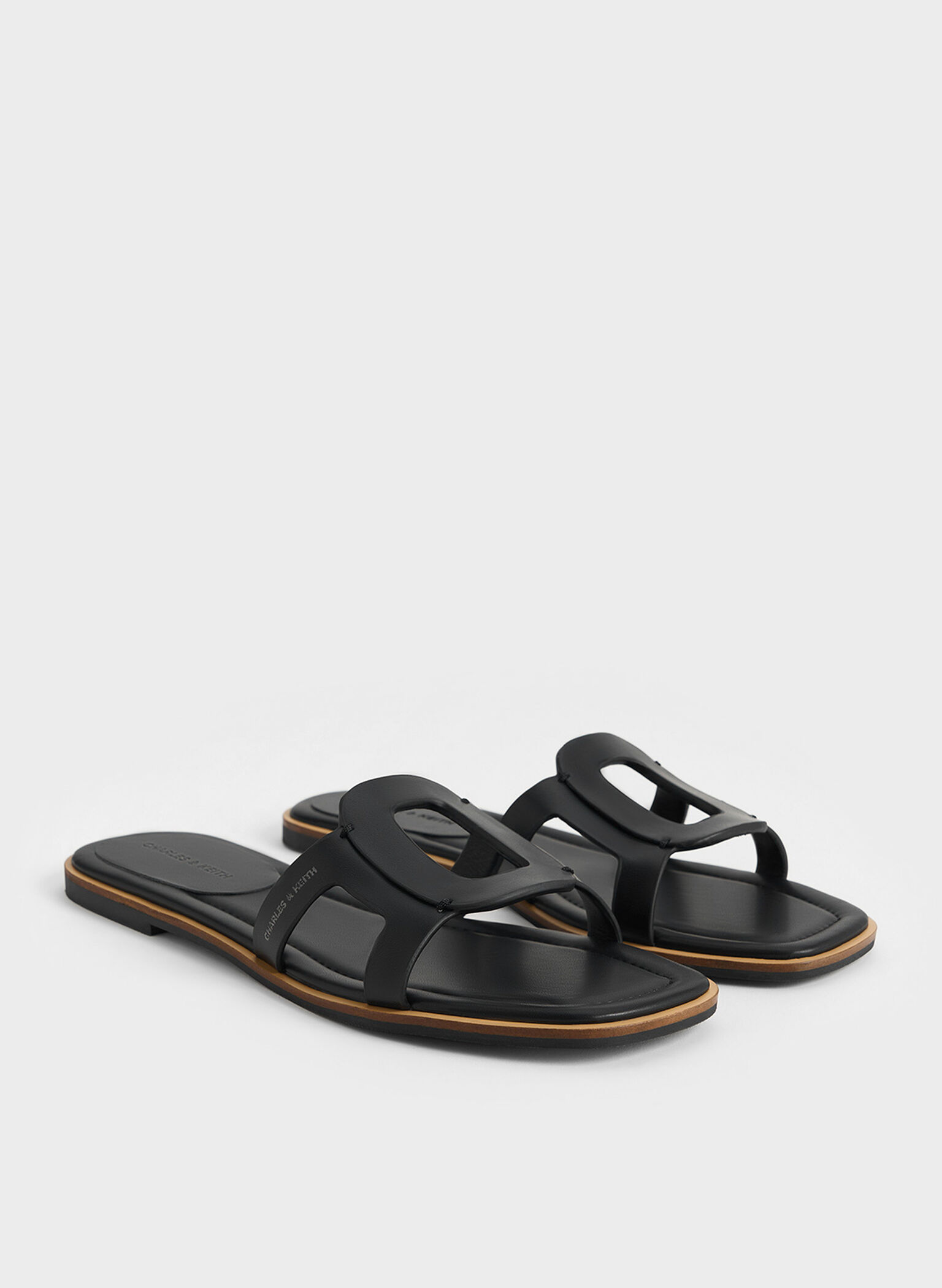 Easley Cut-Out Slide Sandals, Black, hi-res