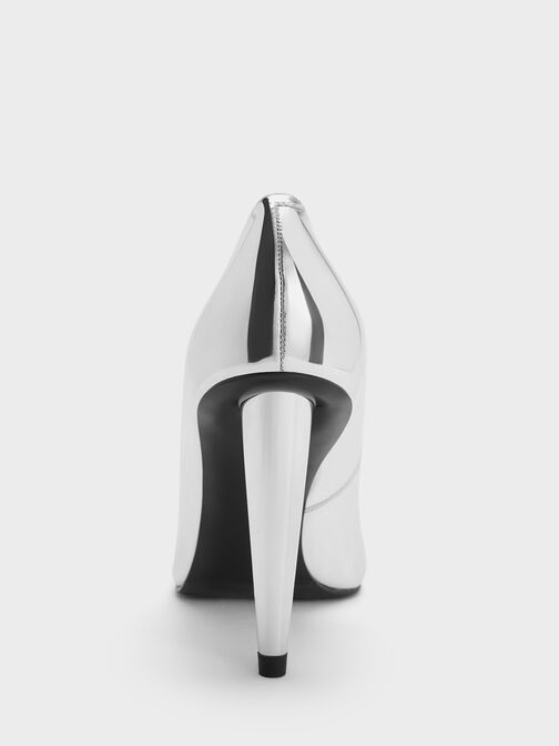 Metallic Cone-Heel Pointed-Toe Pumps, Silver, hi-res