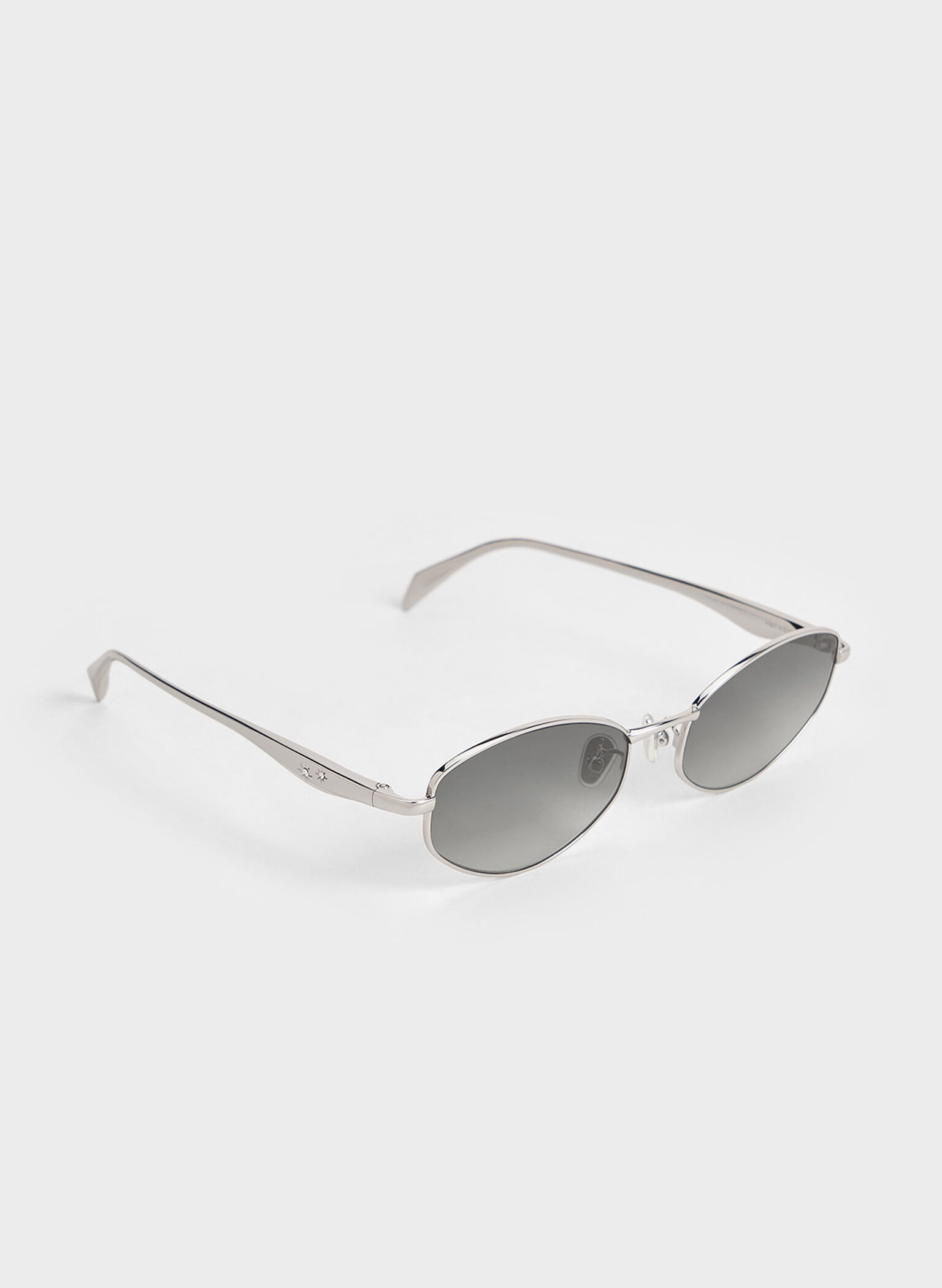 Crystal-Accent Oval Sunglasses, Silver, hi-res